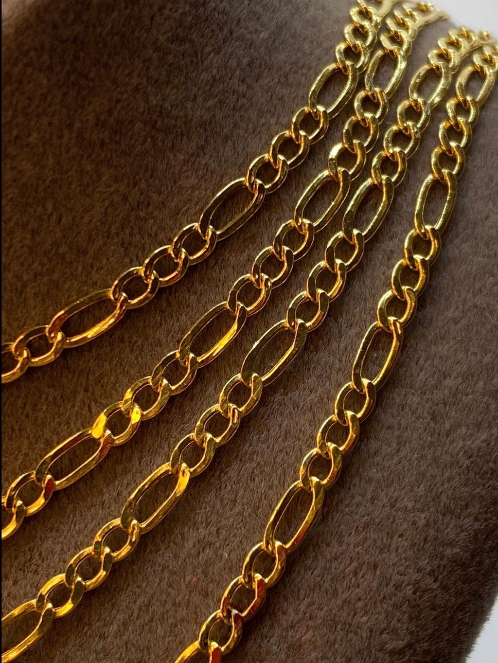18k Real Gold Figaro Chain Necklace, Thickness 2.75MM