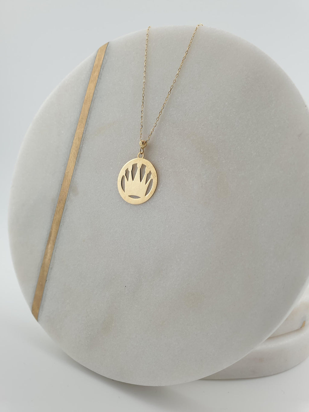 14K Gold Crown Pendant Necklace, Minimalist Charm