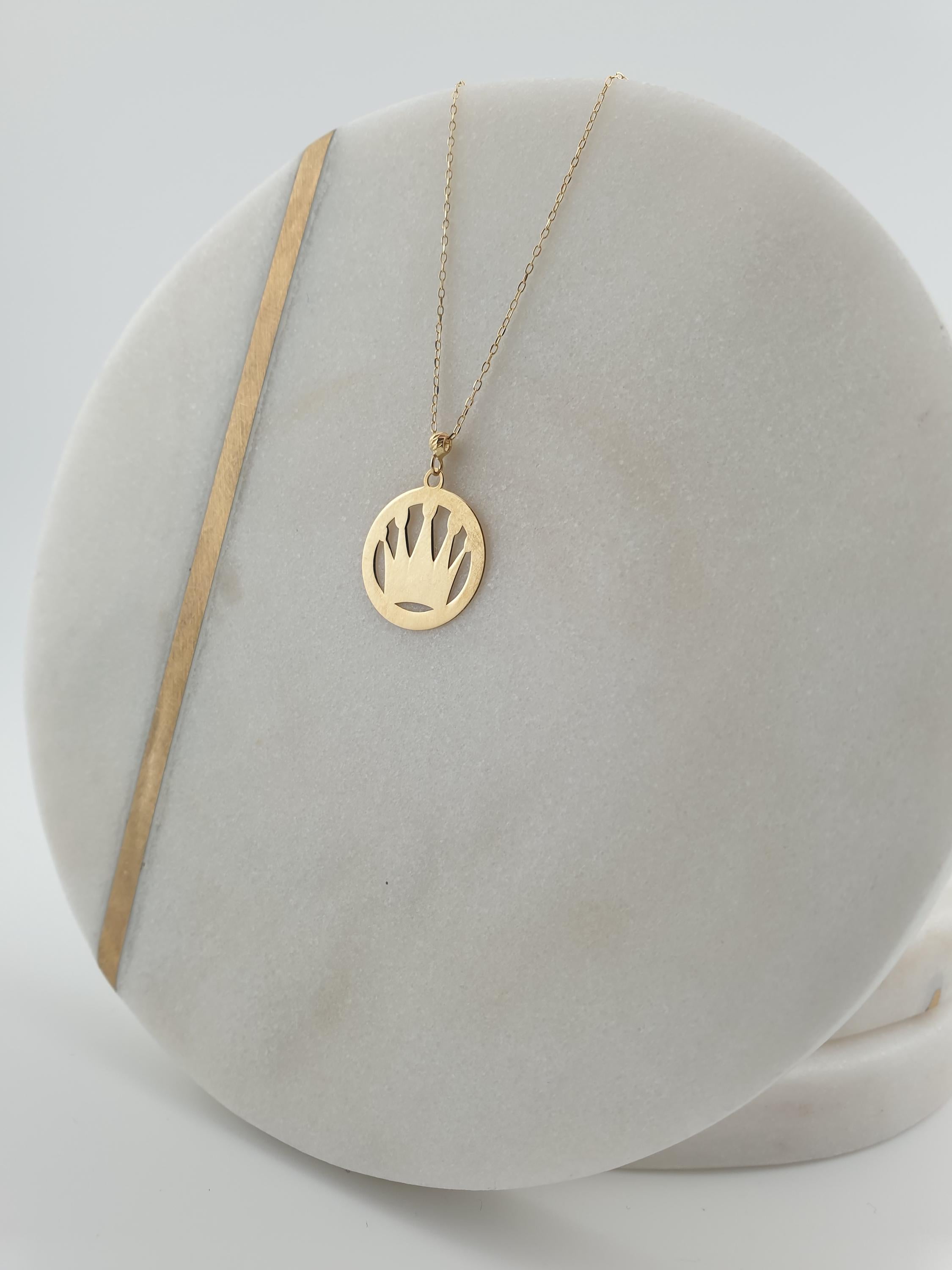 14K Gold Crown Pendant Necklace, Minimalist Charm