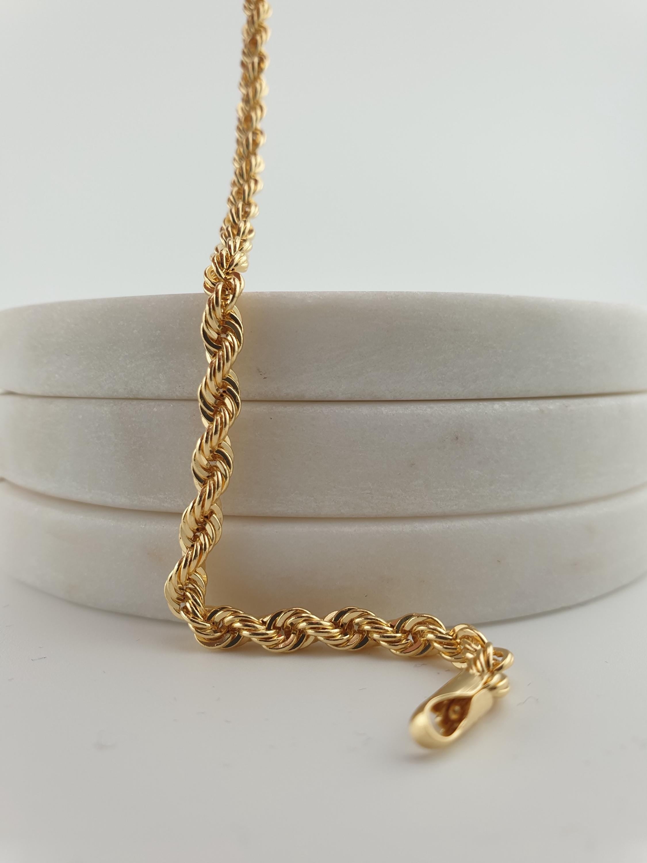 18K Gold Rope Chain Bracelet, 7.5 inch length and 3mm thickness,