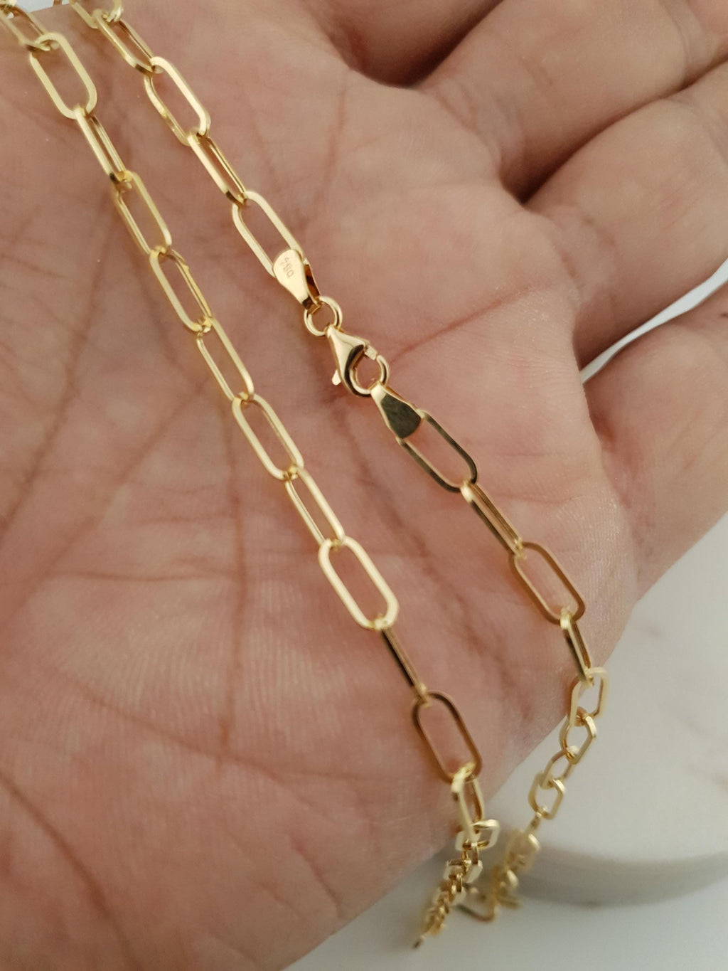 18k Gold Paperclip Chain Necklace: Real Gold Oval Link, 3.3MM Thickness