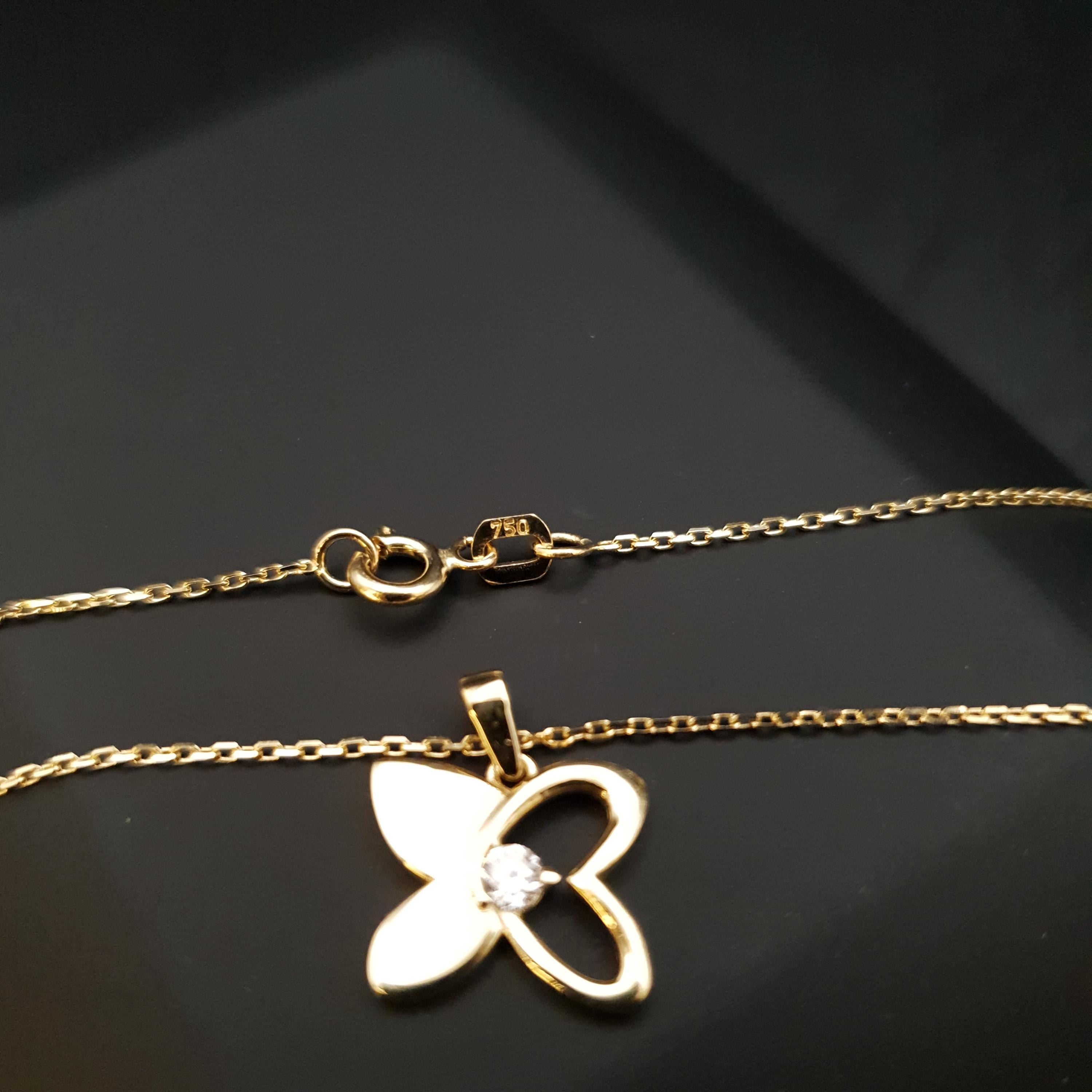 18K Gold Butterfly Necklace with Diamond Pendant