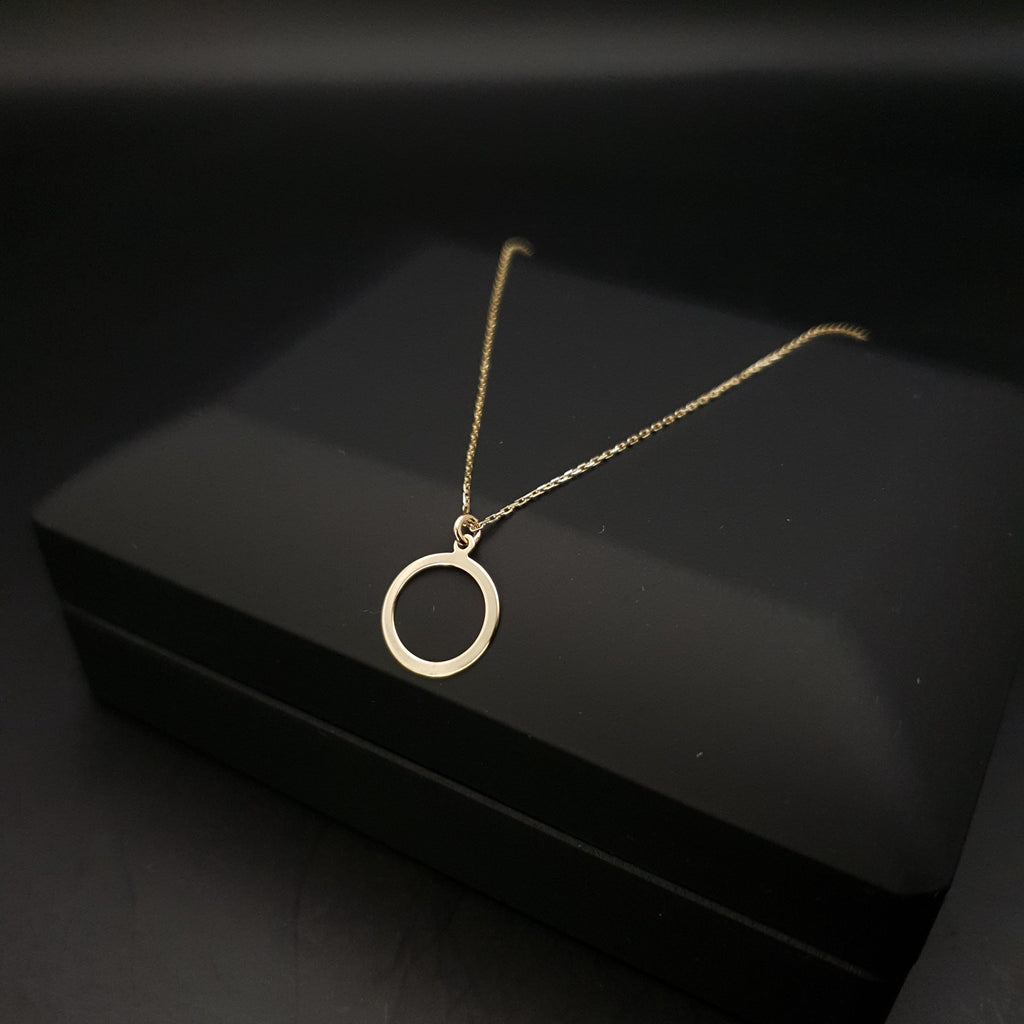 14K Gold Ring Necklace: Minimalist Circle Pendant, 18 inch Chain