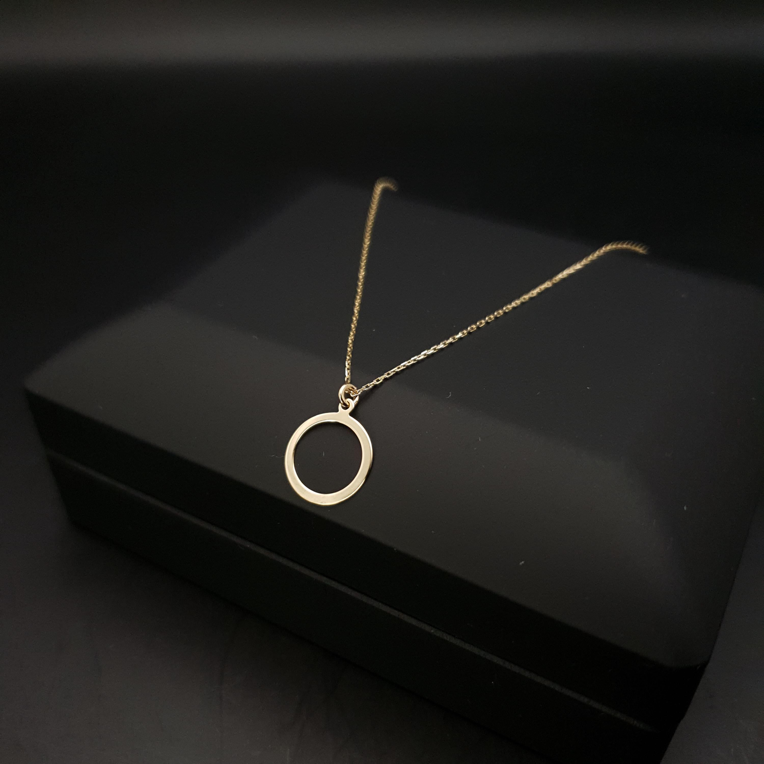 14K Gold Ring Necklace: Minimalist Circle Pendant, 18 inch Chain