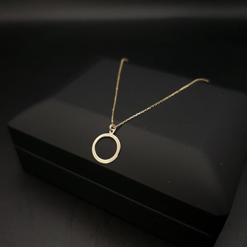 14K Gold Ring Necklace: Minimalist Circle Pendant, 18 inch Chain