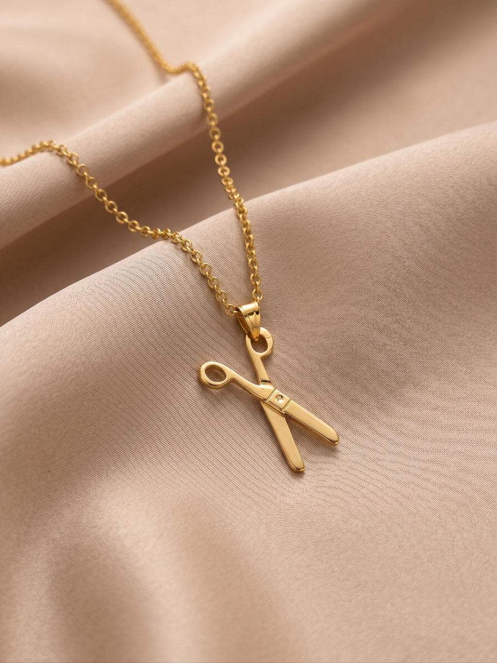 18K Real Gold Scissor Necklace - Rolo Chain Hair Stylist Gift (19.5 inches)