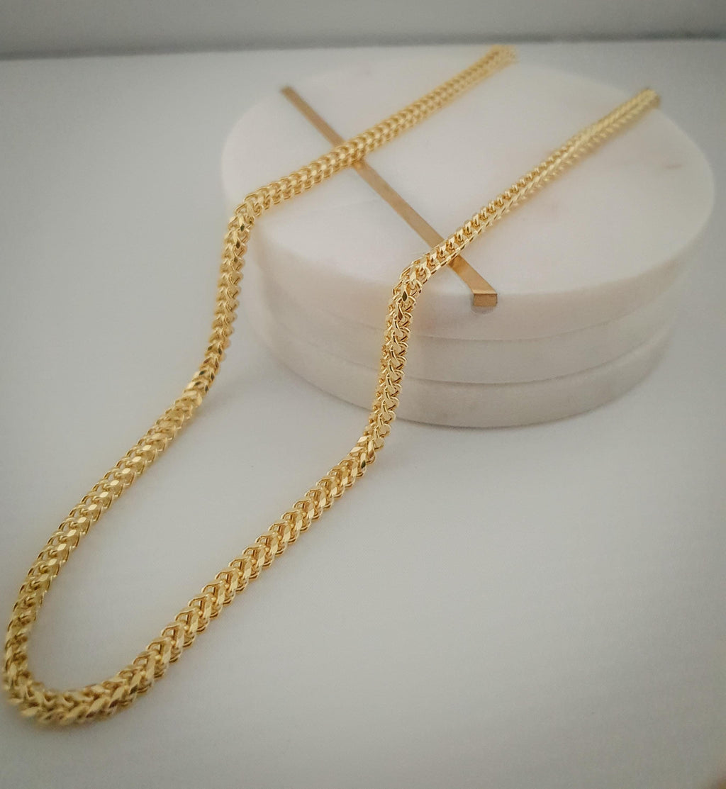 14k Solid Gold Diamond Cut Franco Chain Necklace (4.40mm, 20-21.5-24")