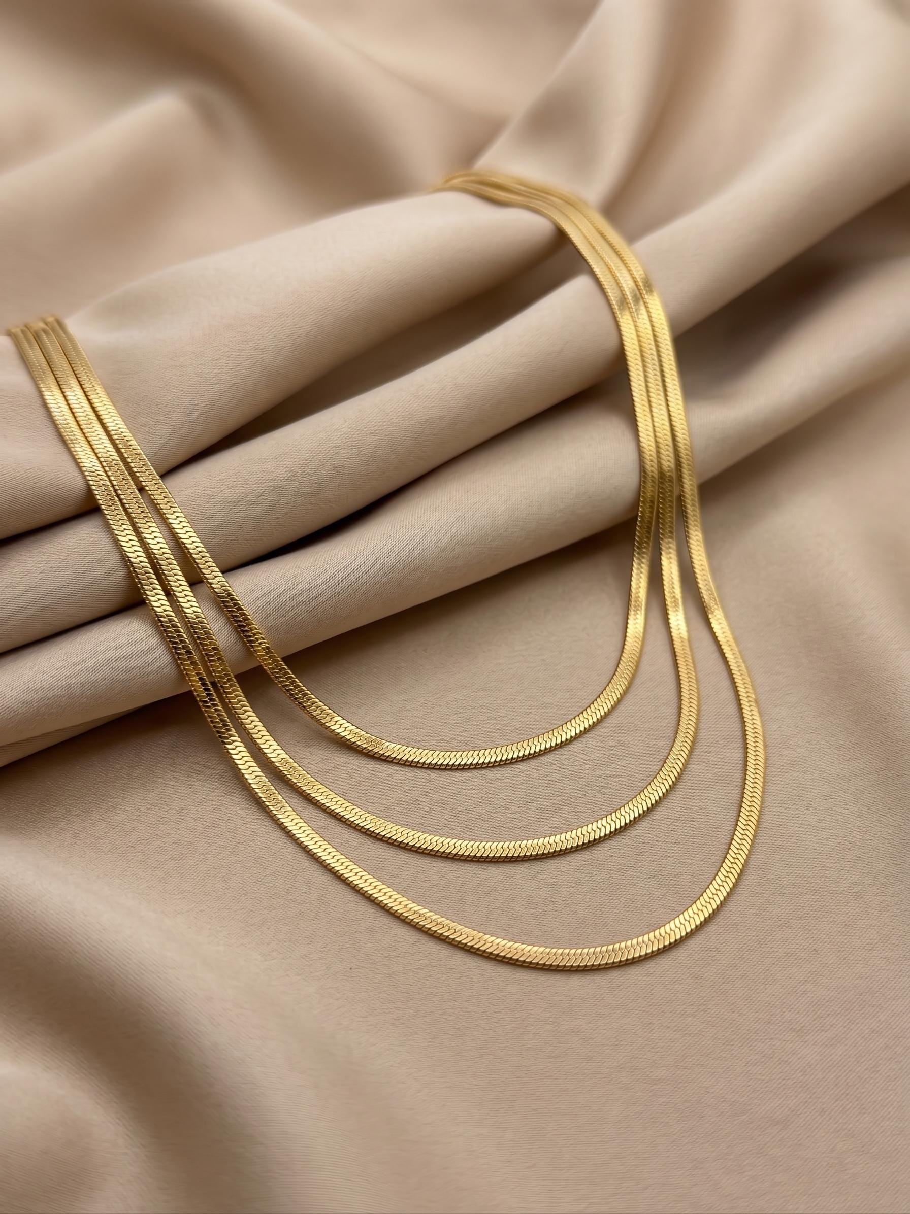 14k Real Gold Herringbone Snake Chain Necklace (2.6mm)