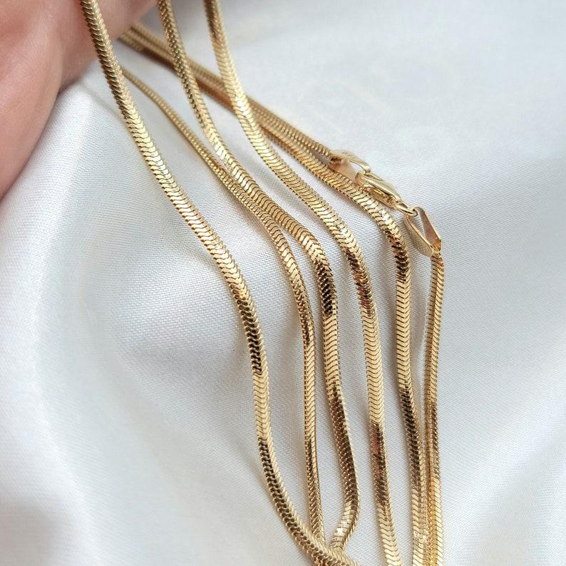 14K Real  Solid Gold Herringbone Snake Chain Necklace (3.5mm)