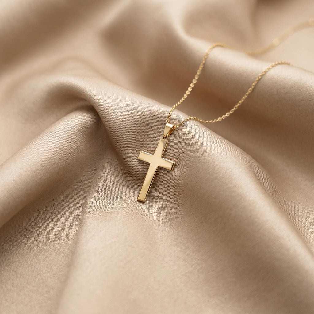 14K Real Gold Cross Necklace: Baptism Gift