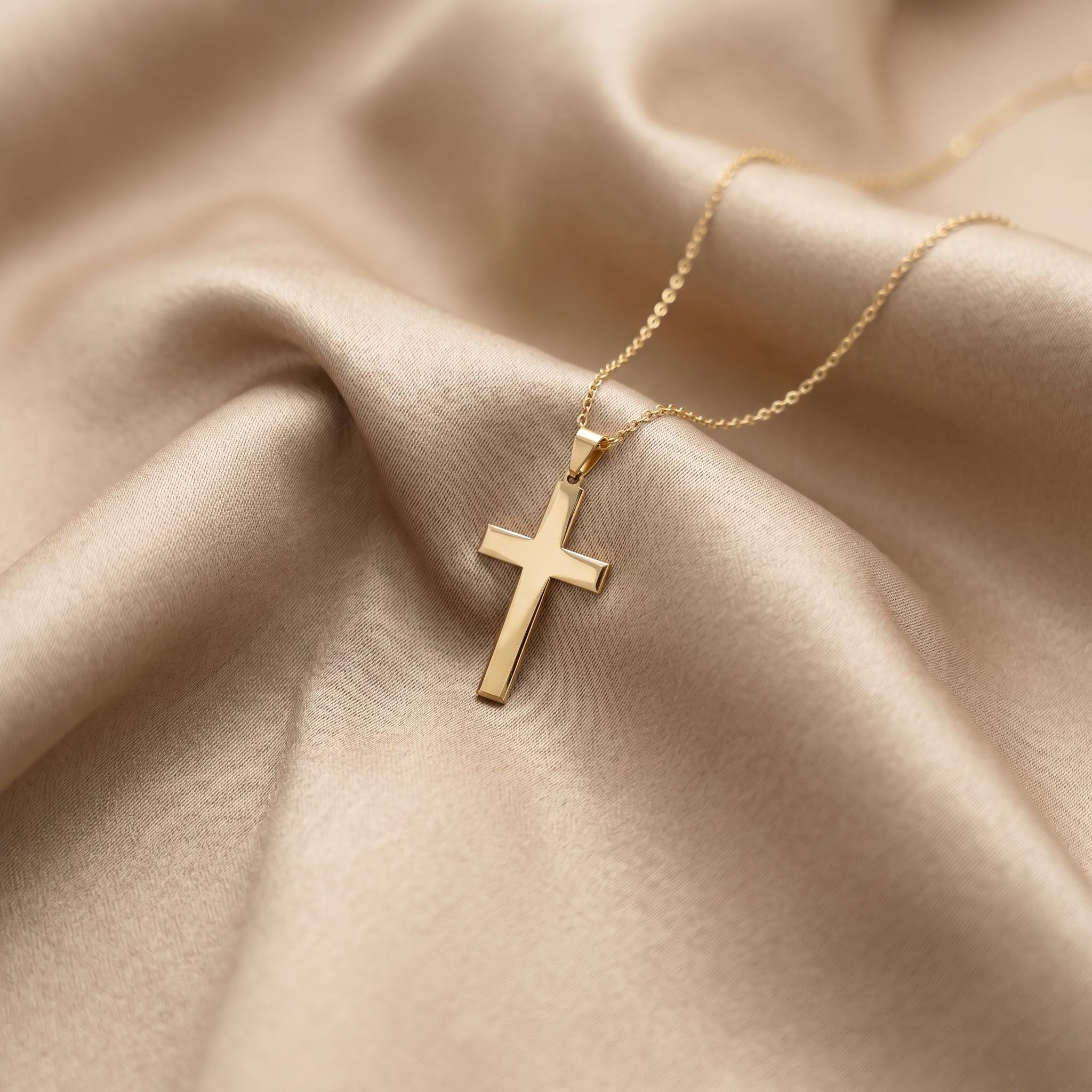 14K Real Gold Cross Necklace: Baptism Gift
