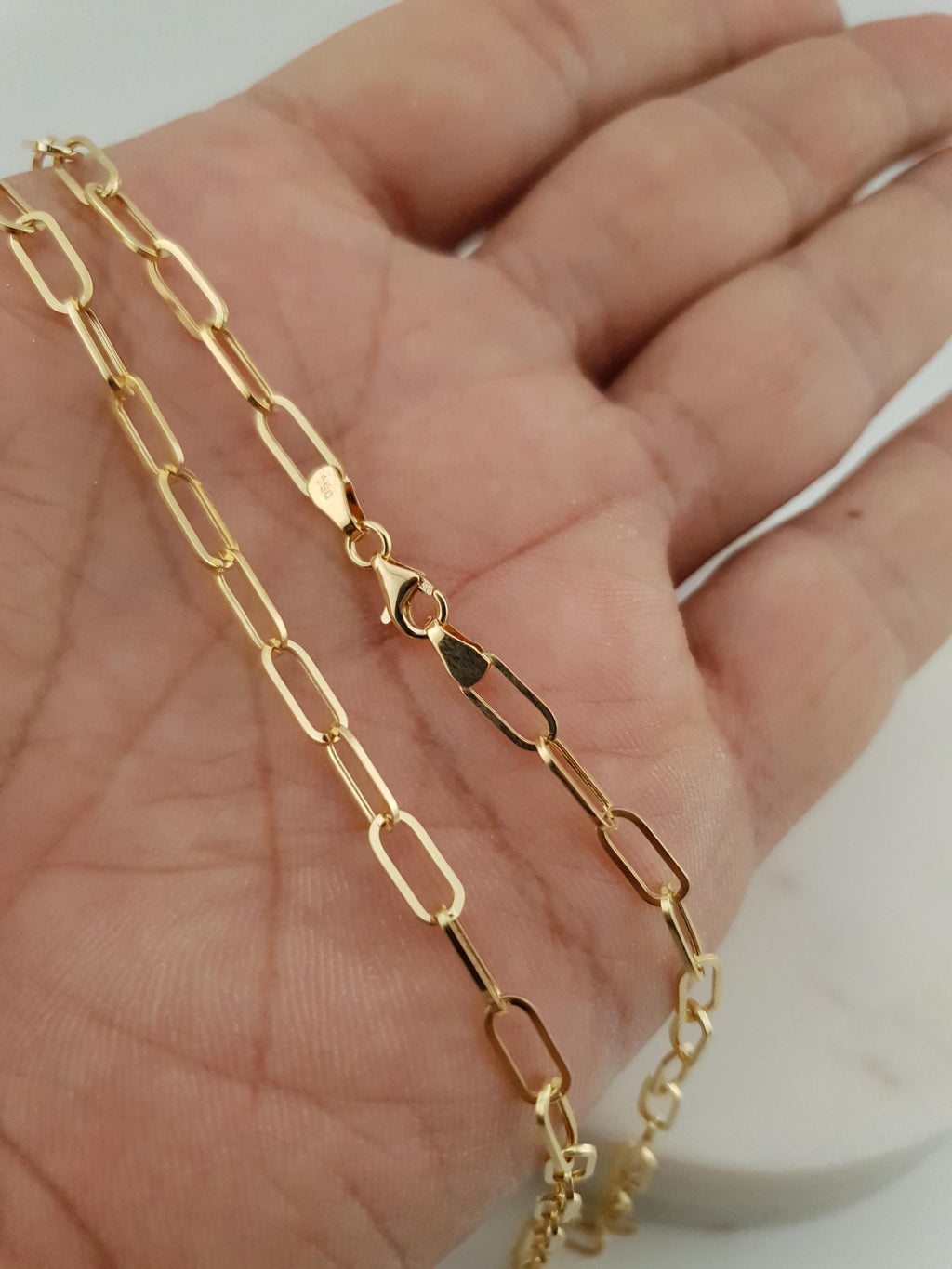 18k Gold Paperclip Chain Necklace: Real Gold Oval Link, 3.3MM Thickness
