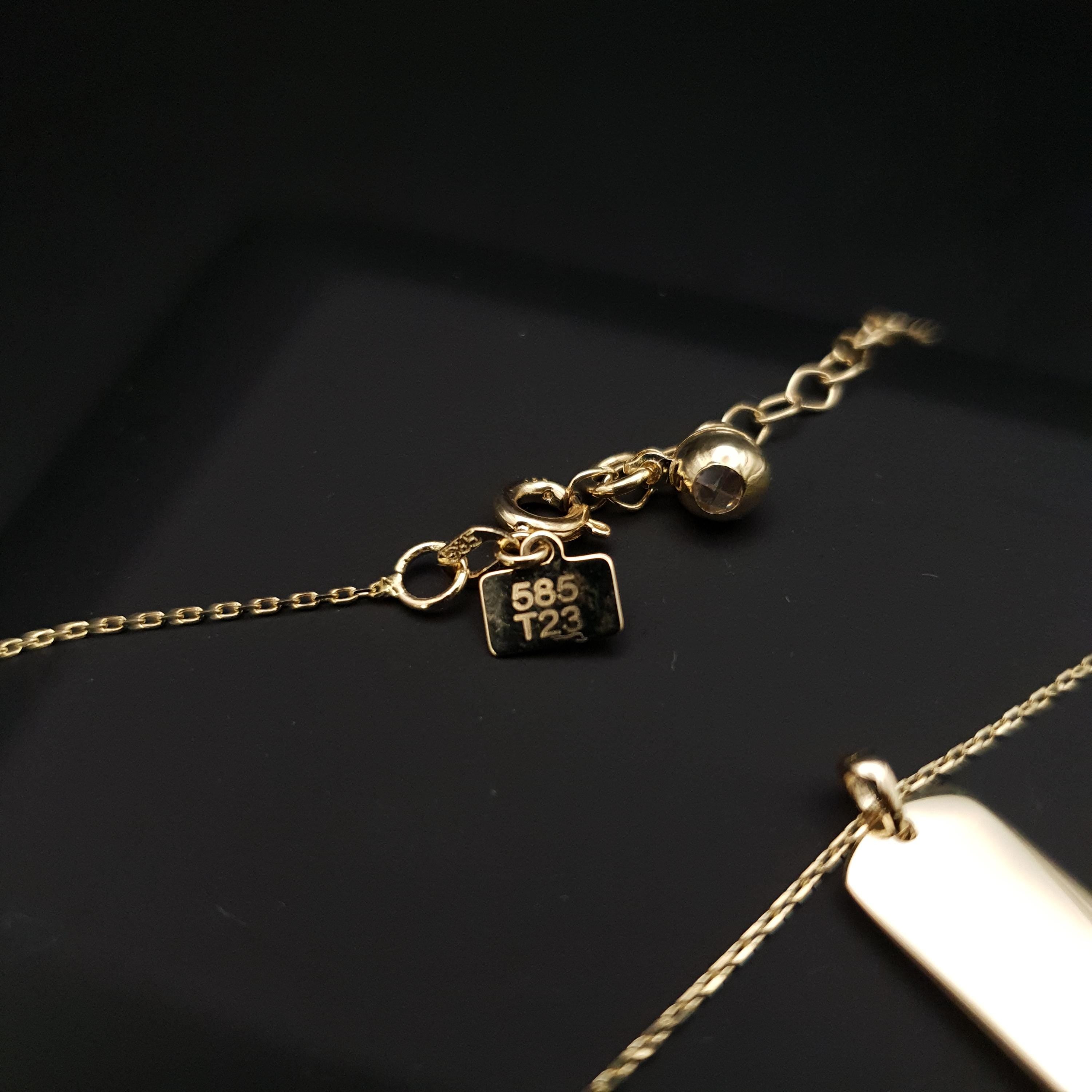 14K Gold Rectangle Plate Necklace with Charm