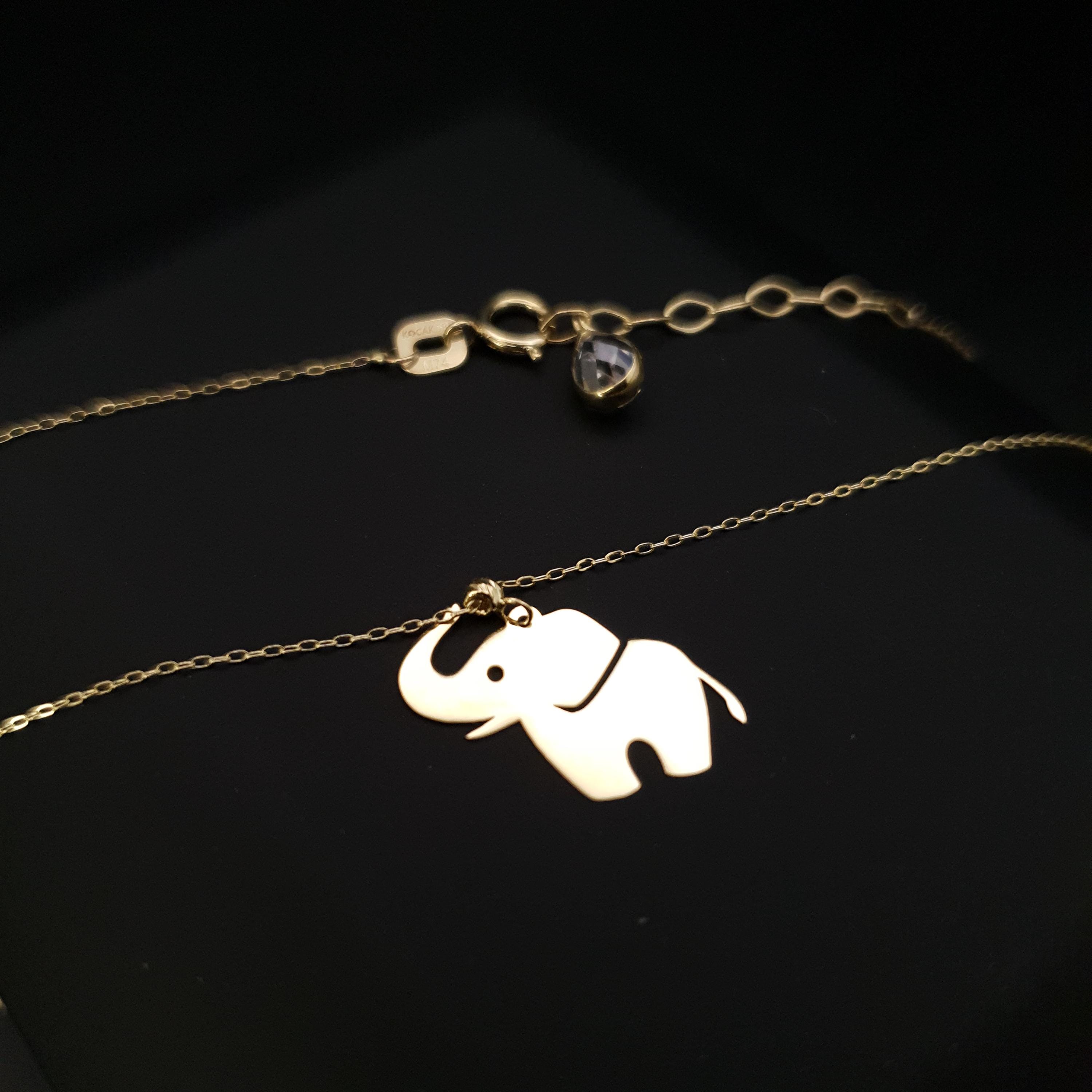 14K Gold Baby Elephant Necklace, Dainty Animal Pendant