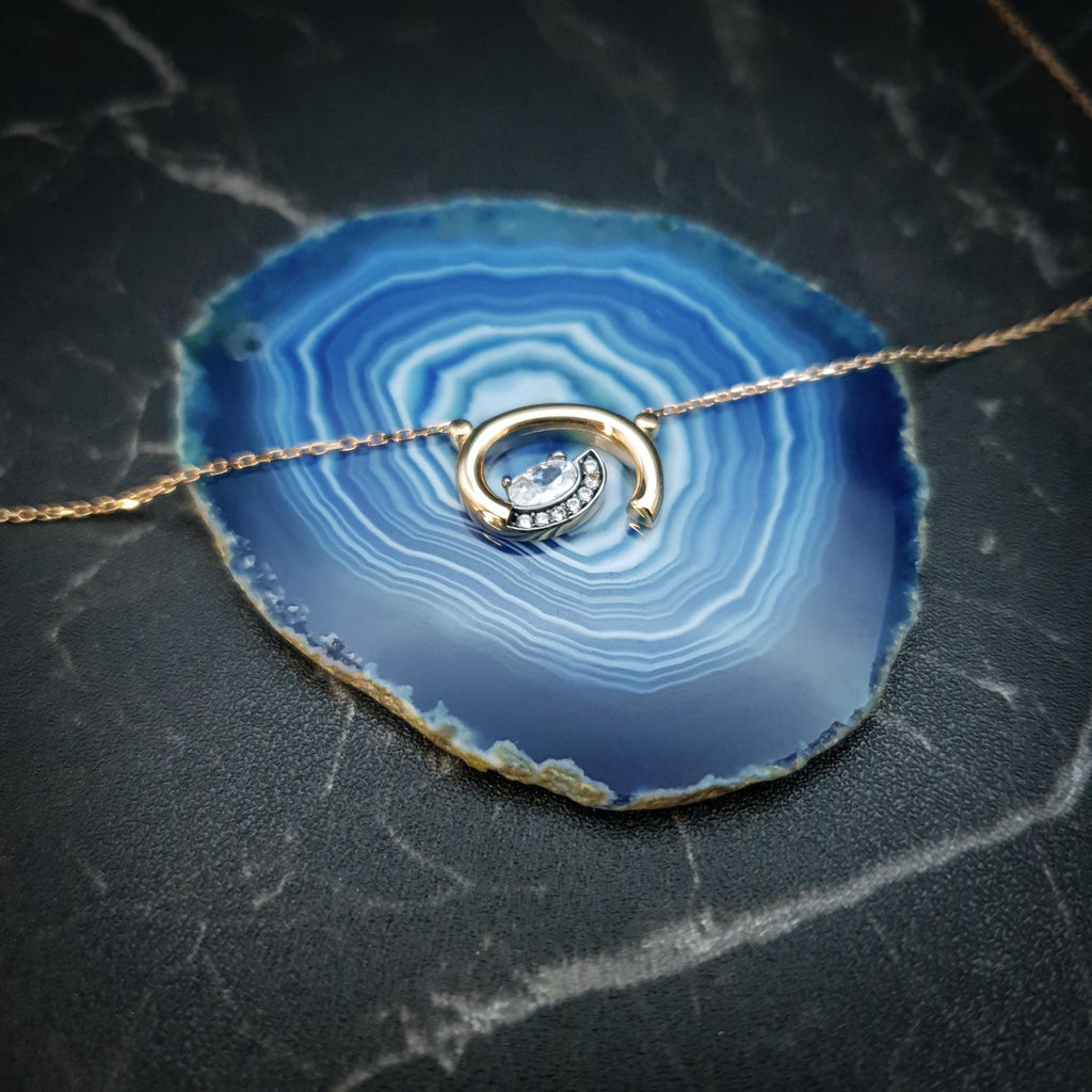 18K Gold Whirlpool Necklace, Forged Gold Pendant