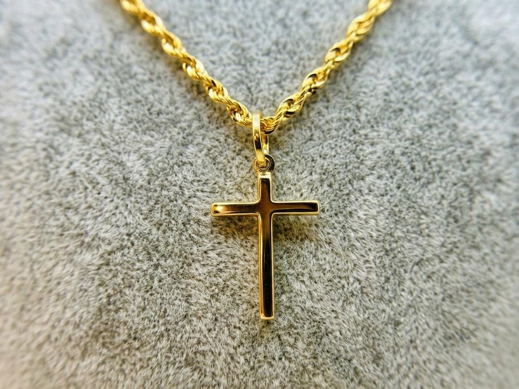 18k Real Gold Cross Necklace: 3mm Rope Chain, Nice Gift