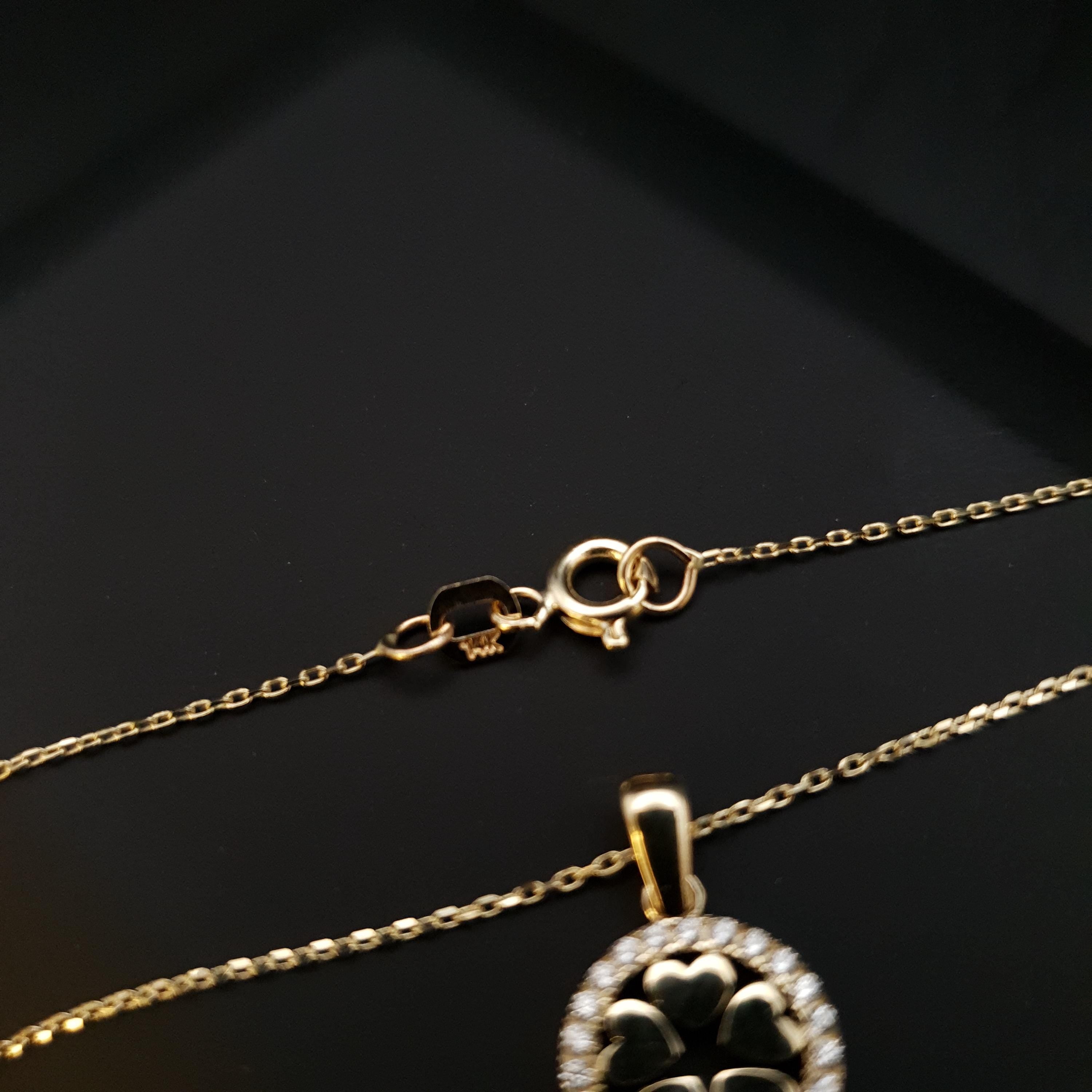 14k Real Gold Floral Heart Necklace: Circle Charm, 17 inch