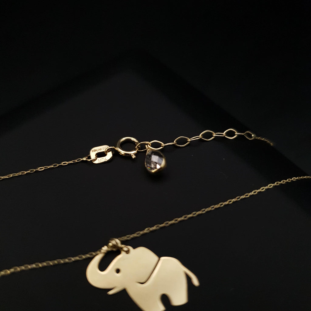 14K Gold Baby Elephant Necklace, Dainty Animal Pendant