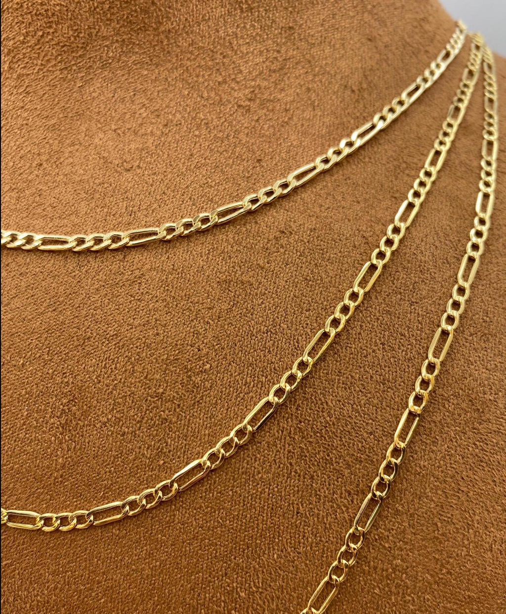18k Real Gold Figaro Chain Necklace, Thickness 2.75MM