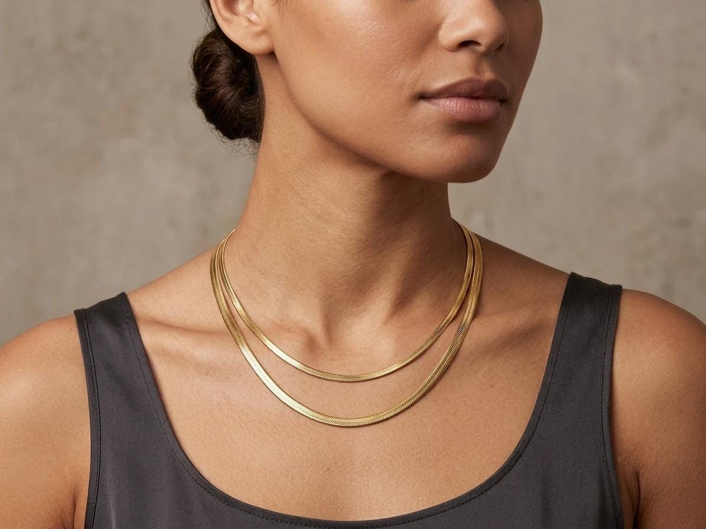 14k Real Gold Herringbone Snake Chain Necklace. (3.5MM)