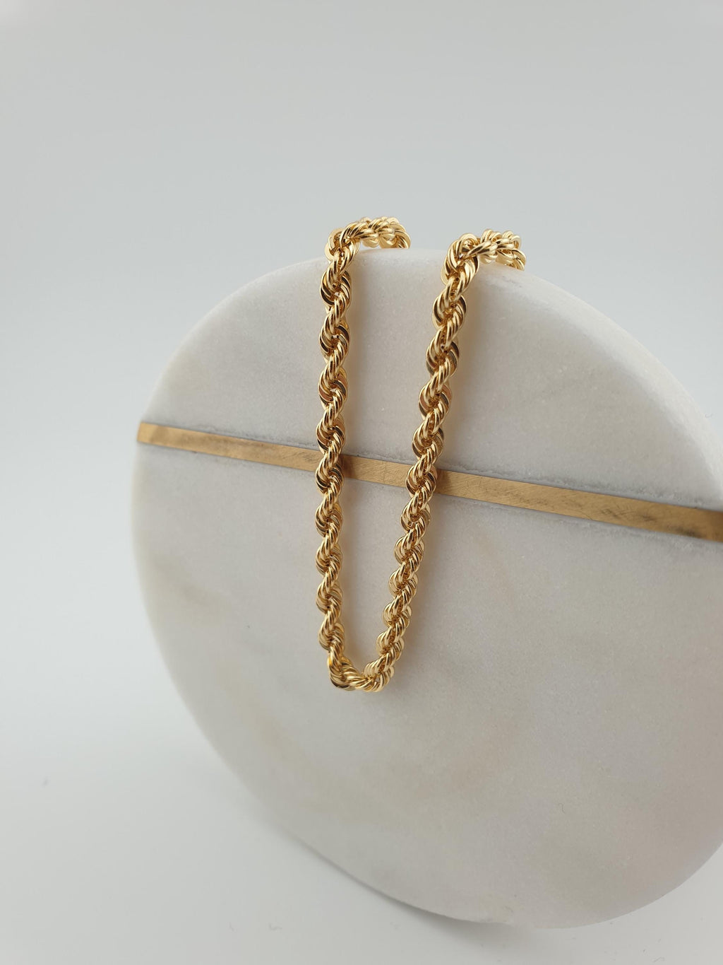 18K Gold Rope Chain Bracelet, 7.5 inch length and 3mm thickness,