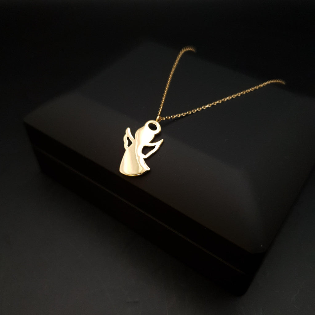 18K Gold Angel Pendant Necklace, Charm Jewelry