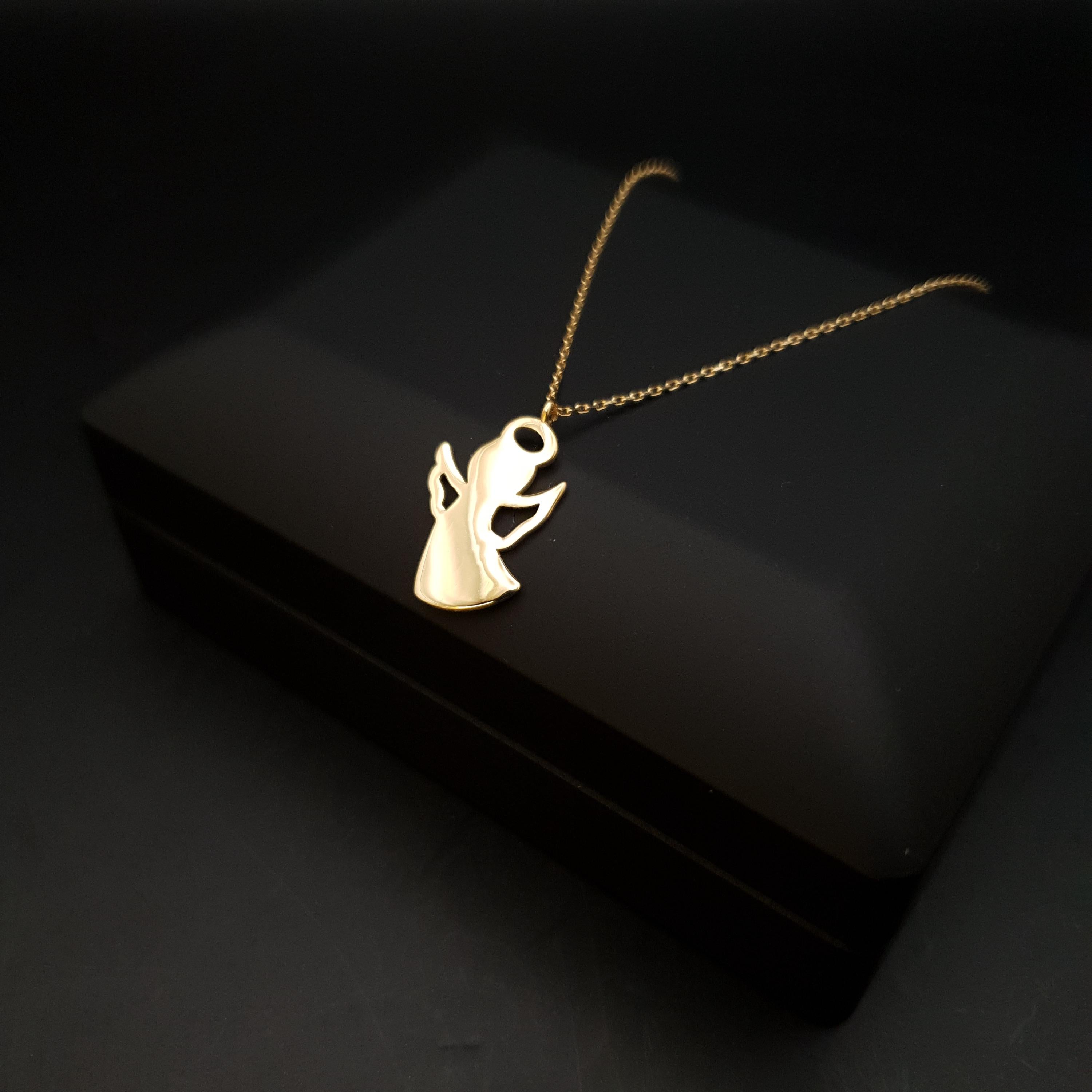 18K Gold Angel Pendant Necklace, Charm Jewelry