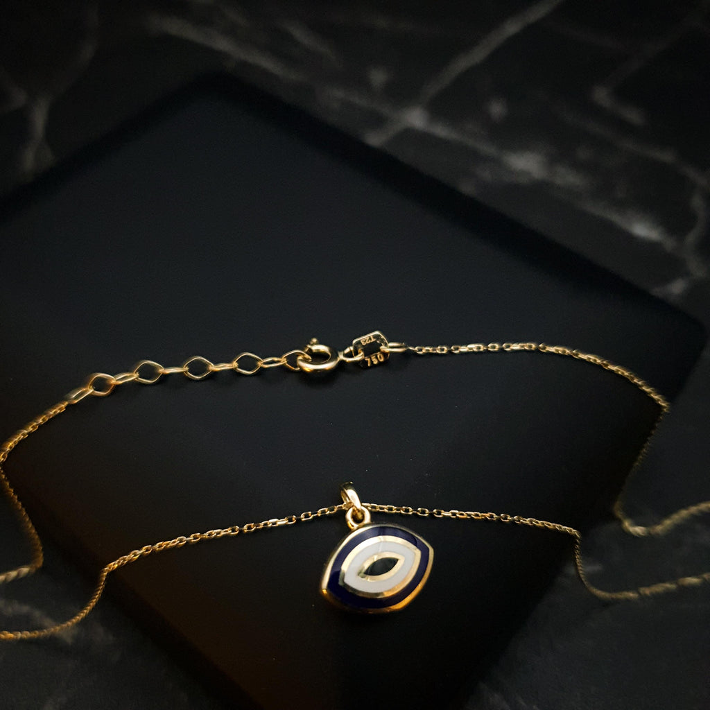 18K Gold Evil Eye Necklace: Two-Sided Amulet Pendant
