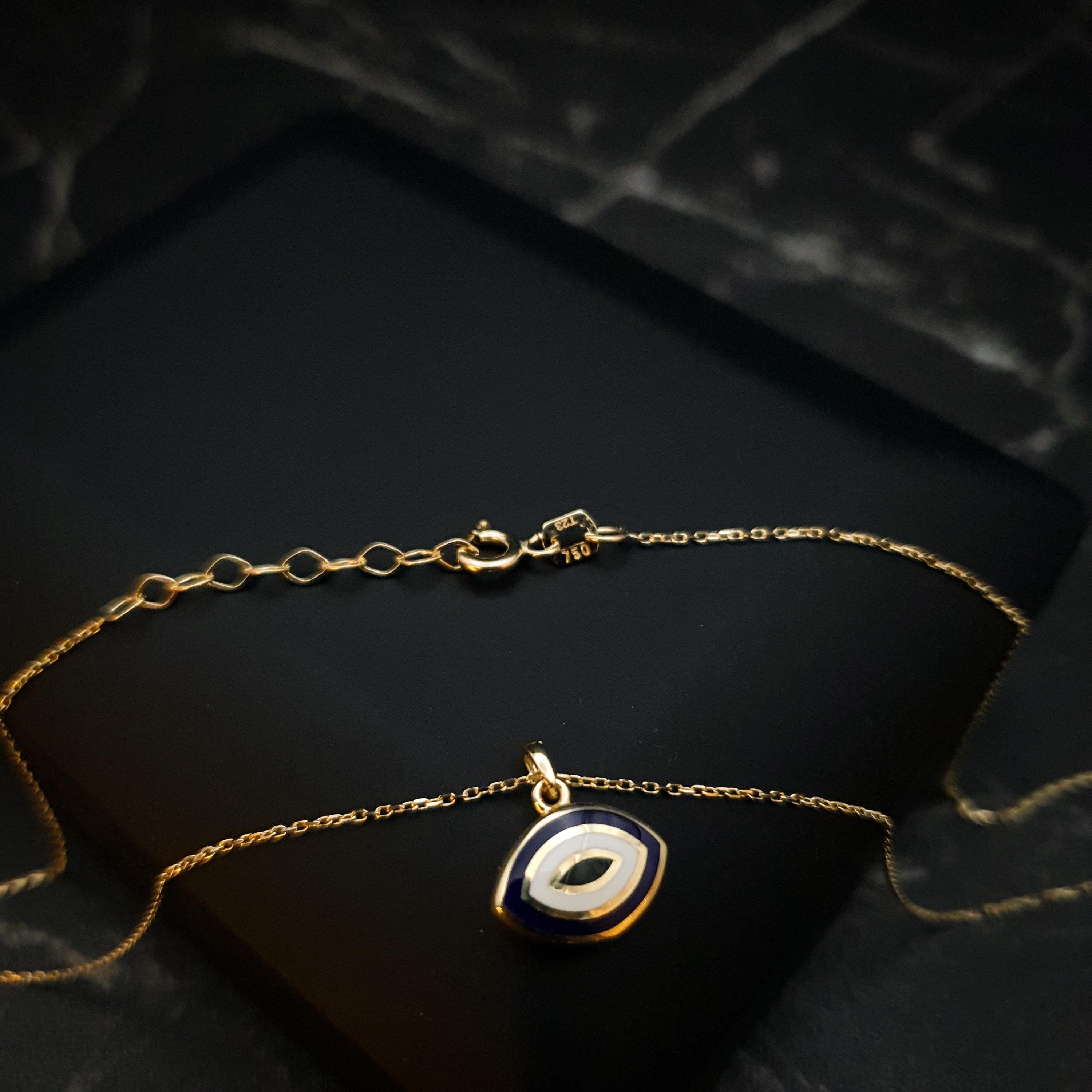 18K Gold Evil Eye Necklace: Two-Sided Amulet Pendant