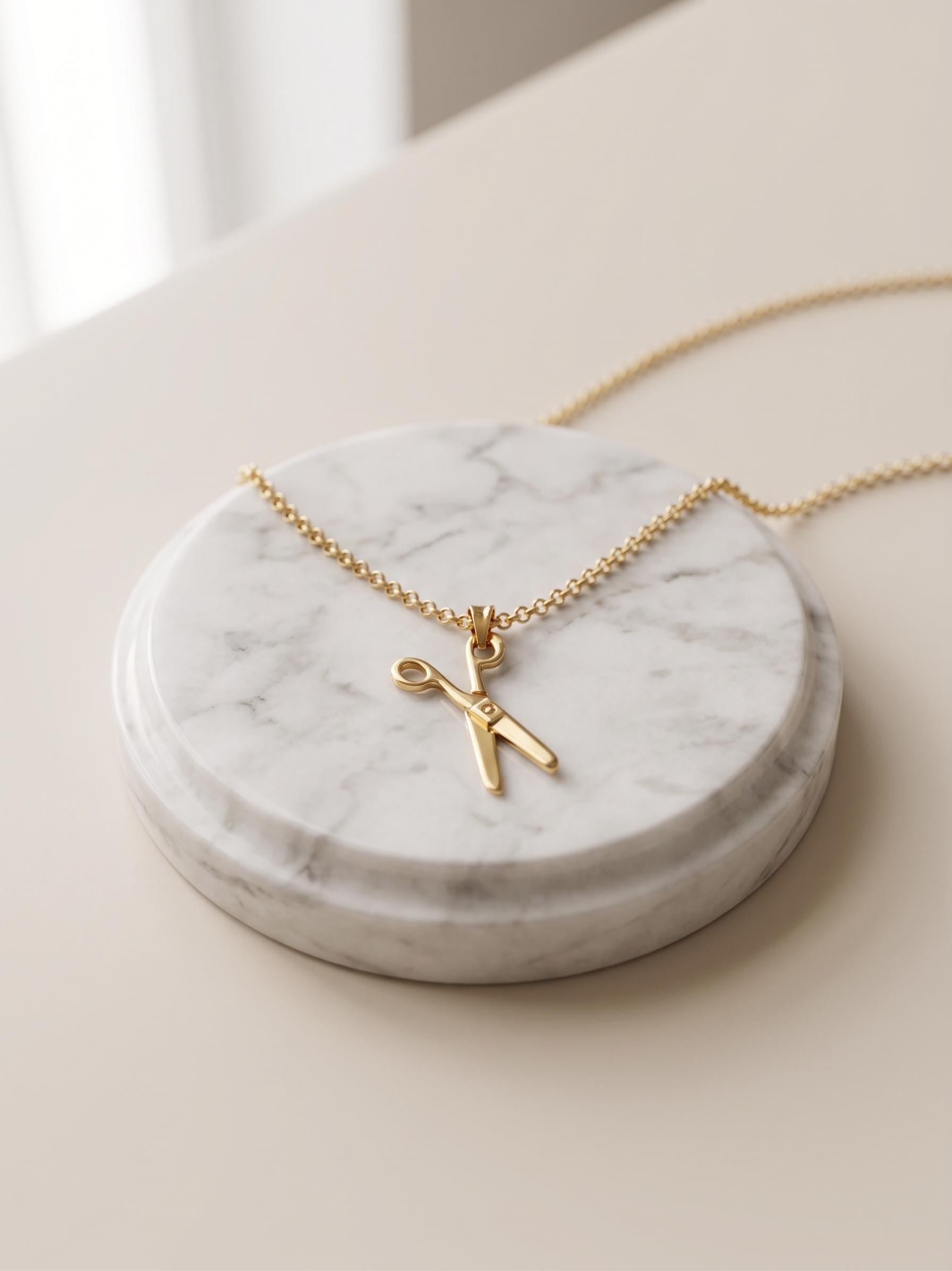 18K Real Gold Scissor Necklace - Rolo Chain Hair Stylist Gift (19.5 inches)