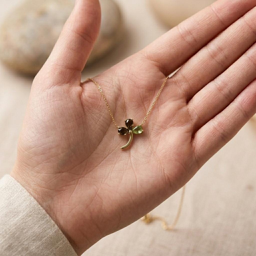 18K Gold Three Leaf Clover Necklace: Lucky Charm Pendant