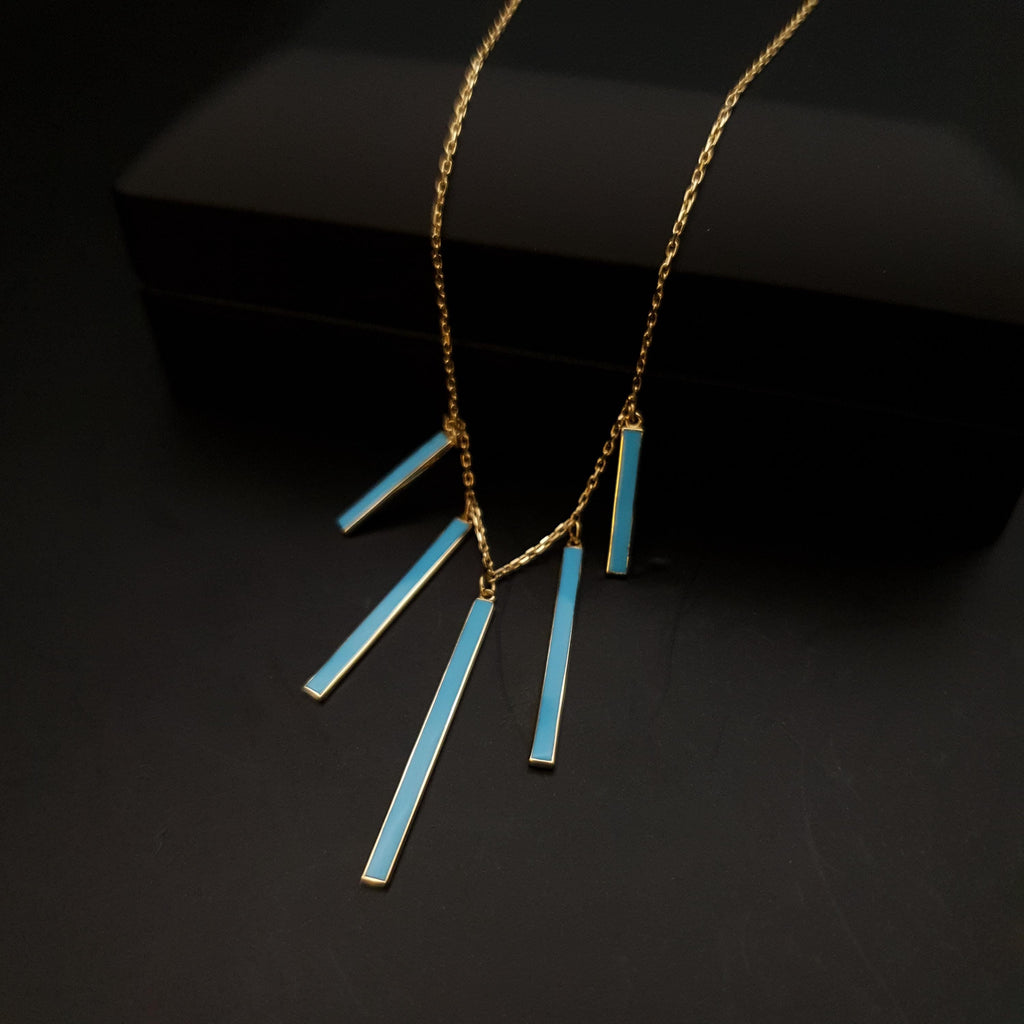 18K Gold Turquoise Bar Necklace: Dainty Modern Pendant