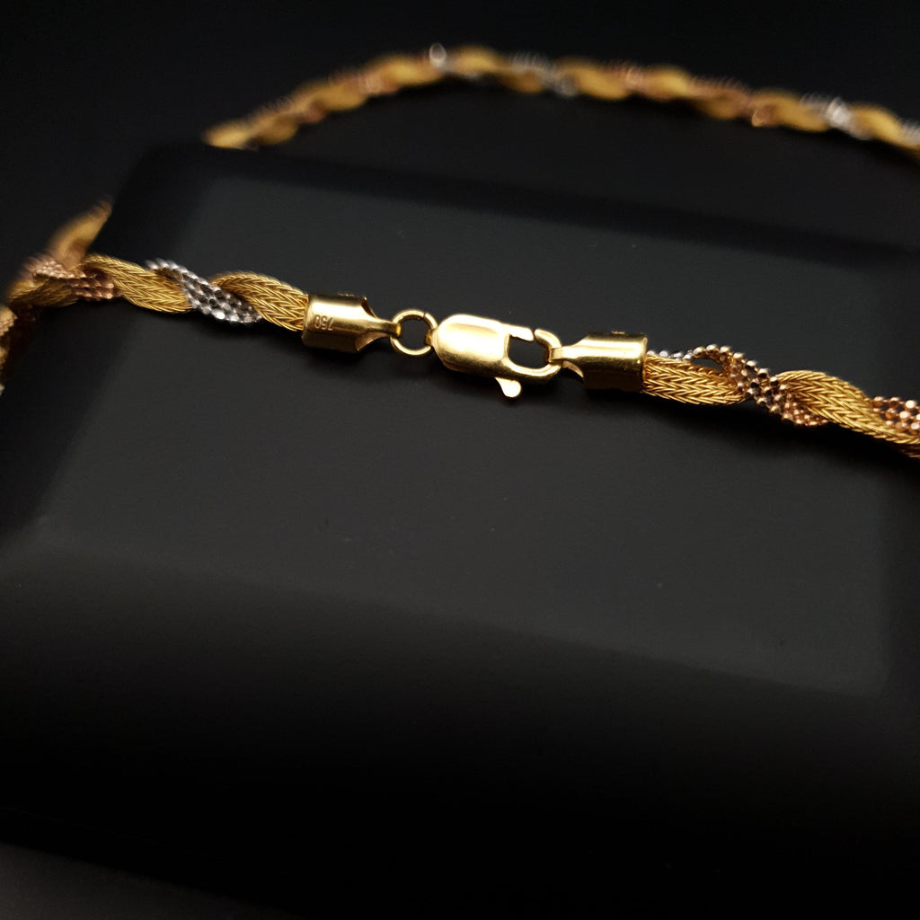 18K Gold Rope Chain 2 Color Necklace (White & Yellow) , 4mm