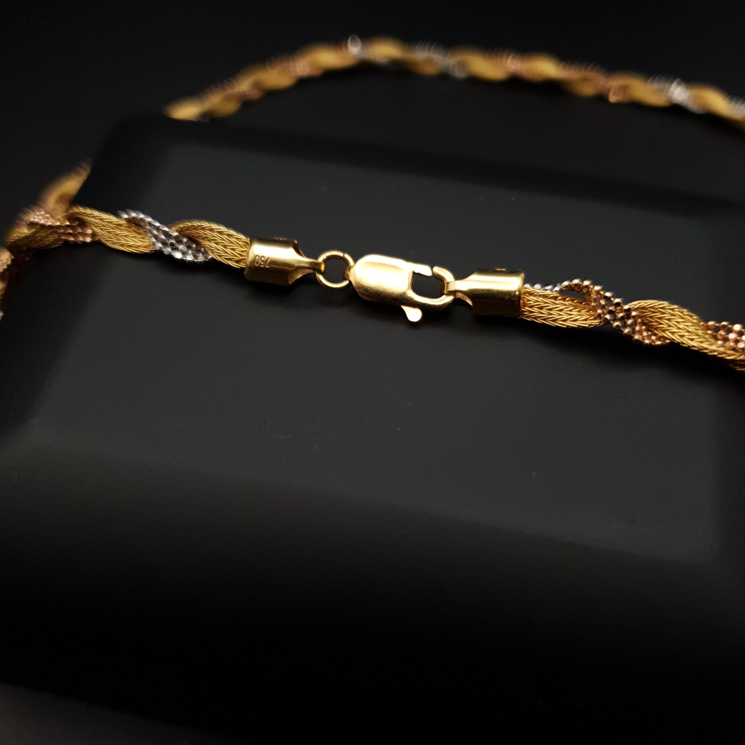 18K Gold Rope Chain 2 Color Necklace (White & Yellow) , 4mm