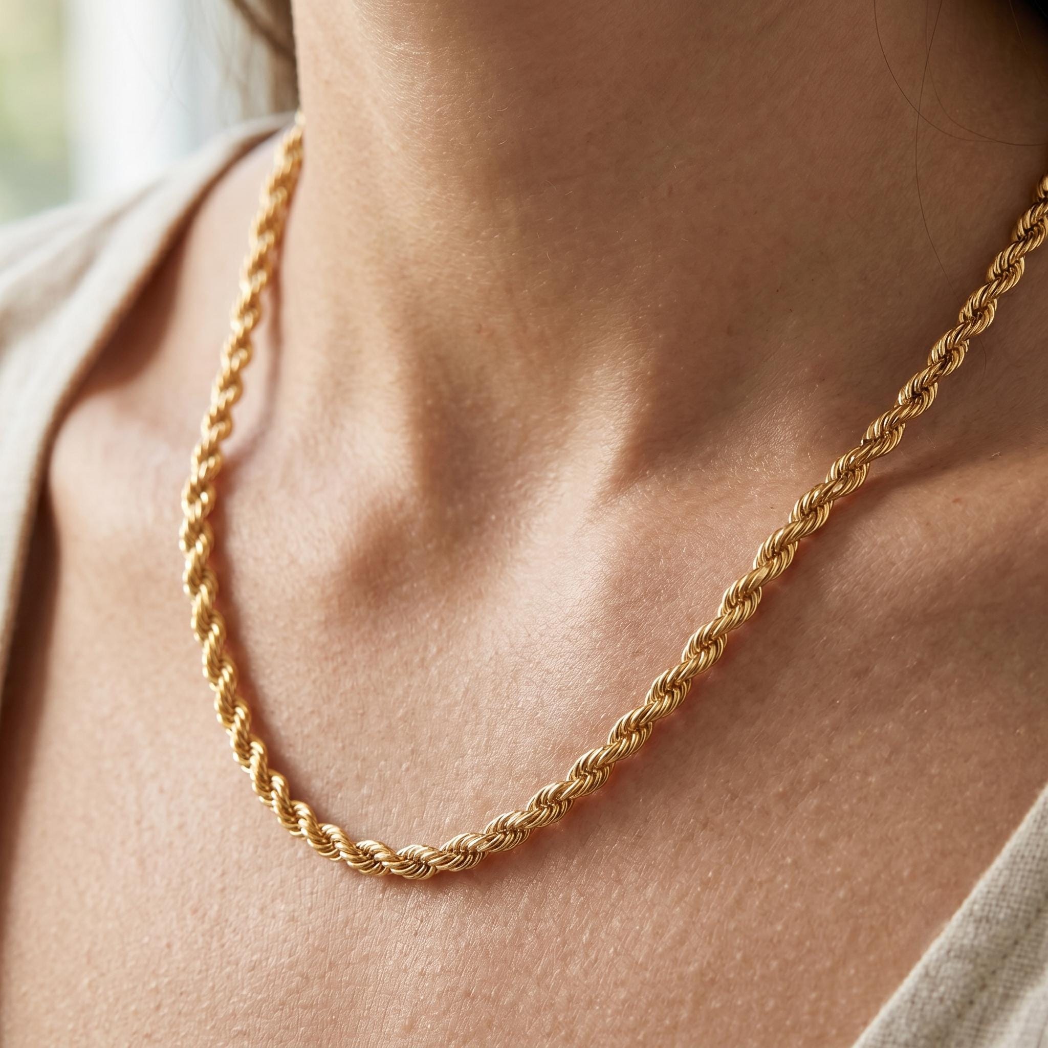 14K Gold Diamond Cut Rope Chain Necklace (2.5mm-4.5mm), Unisex, Birthday gift
