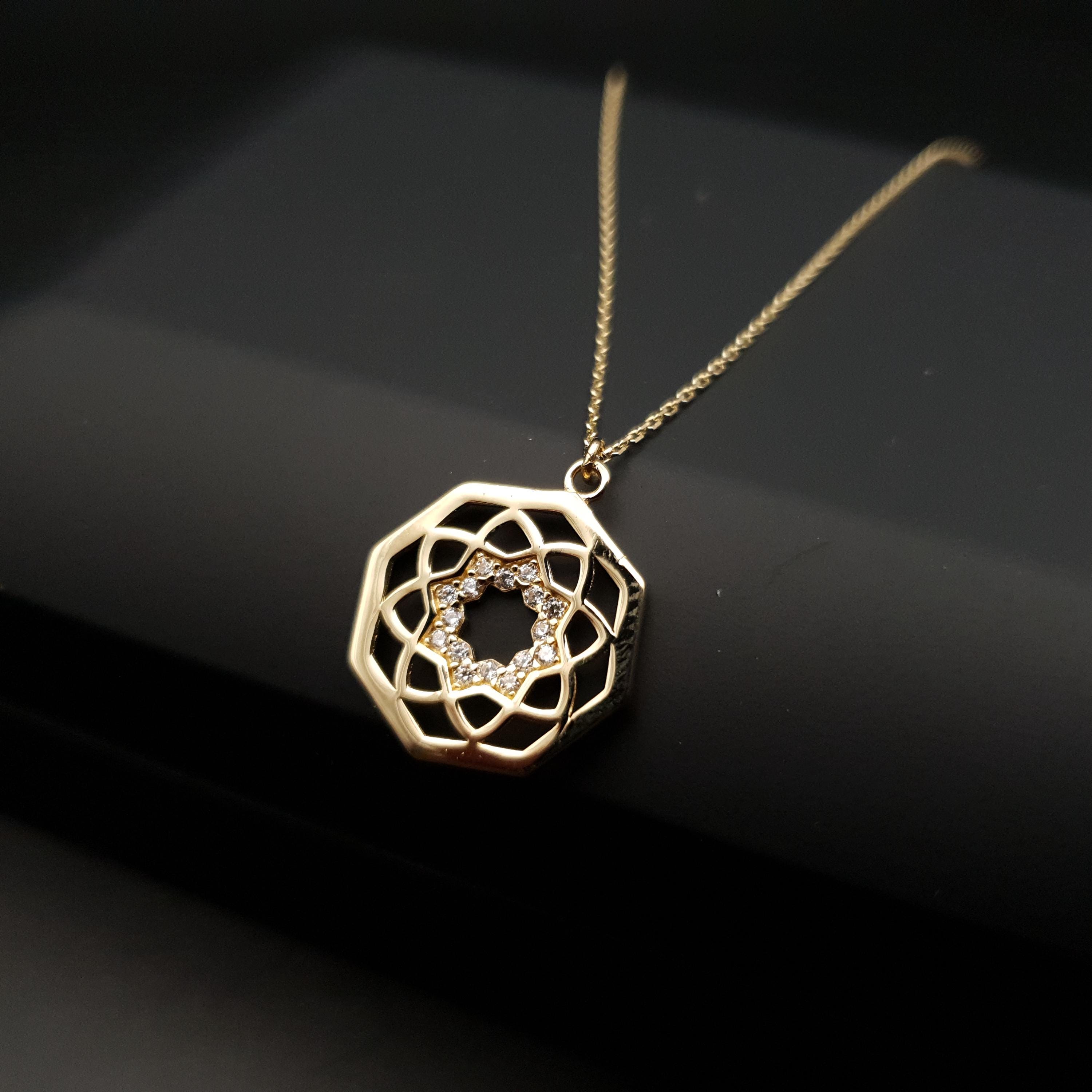 18k Gold Octagon Necklace: Chakra Pendant