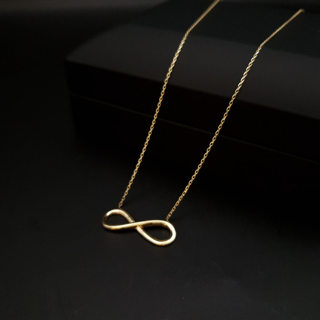 18K Solid Gold Infinity Necklace: Modern Eternity Pendant