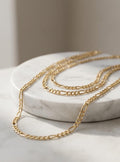 18k Real Gold Figaro Chain Necklace, Thickness 3mm