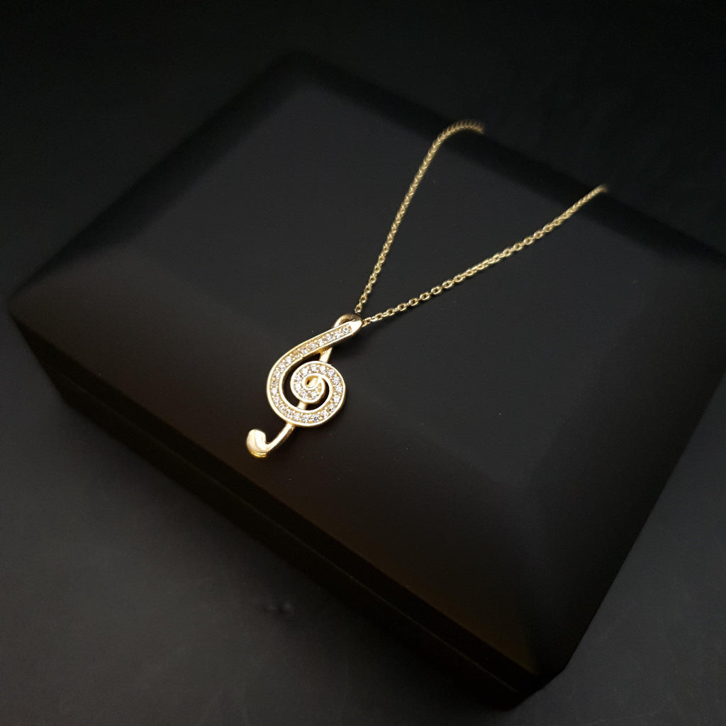 18K Gold Diamond G Clef Pendant Necklace - Music Lover Gift