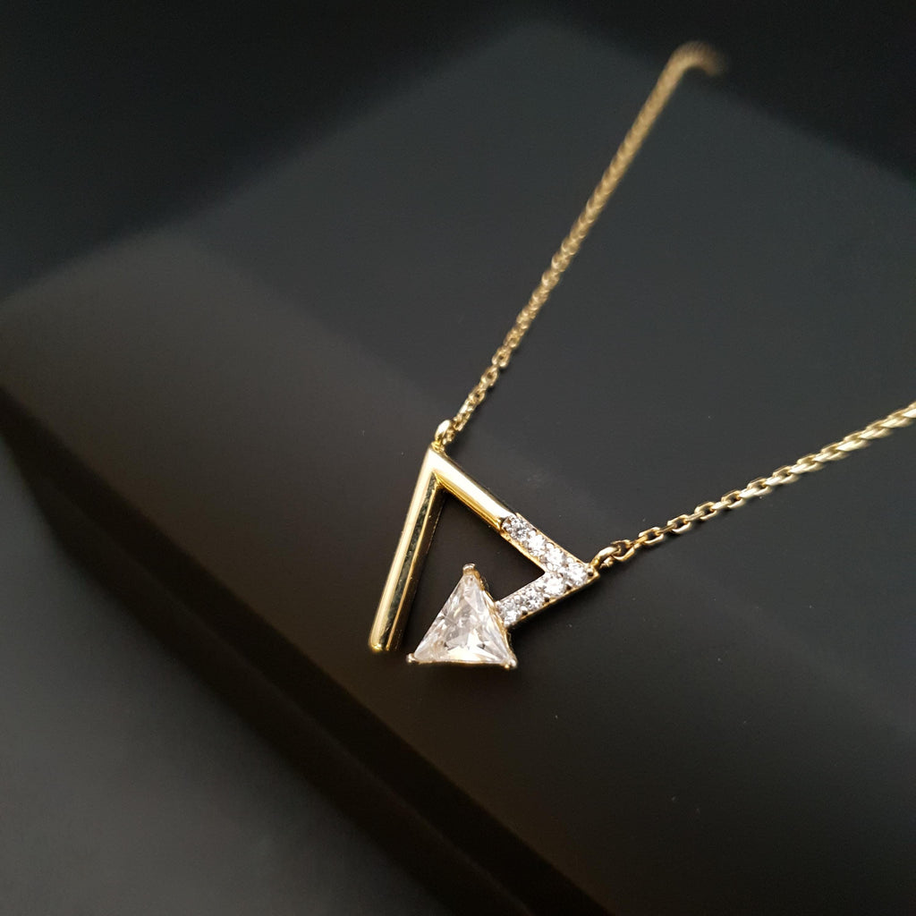 18K Gold Diamond Triangle Pendant Necklace: Geometric Charm