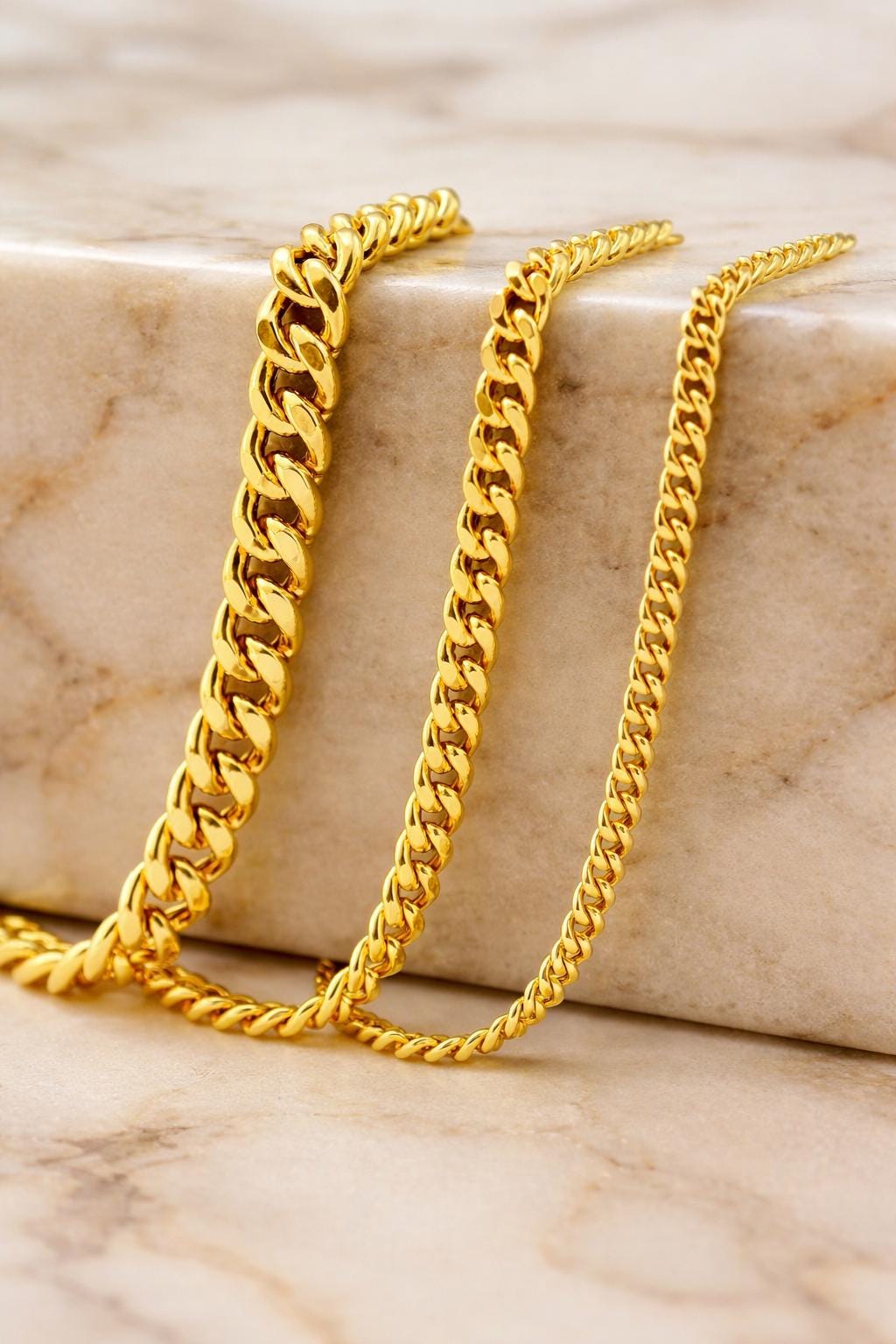14k Gold Curb Chain Necklace, Thickness: 2mm, 3mm, 4mm, Unisex, Birthday gift