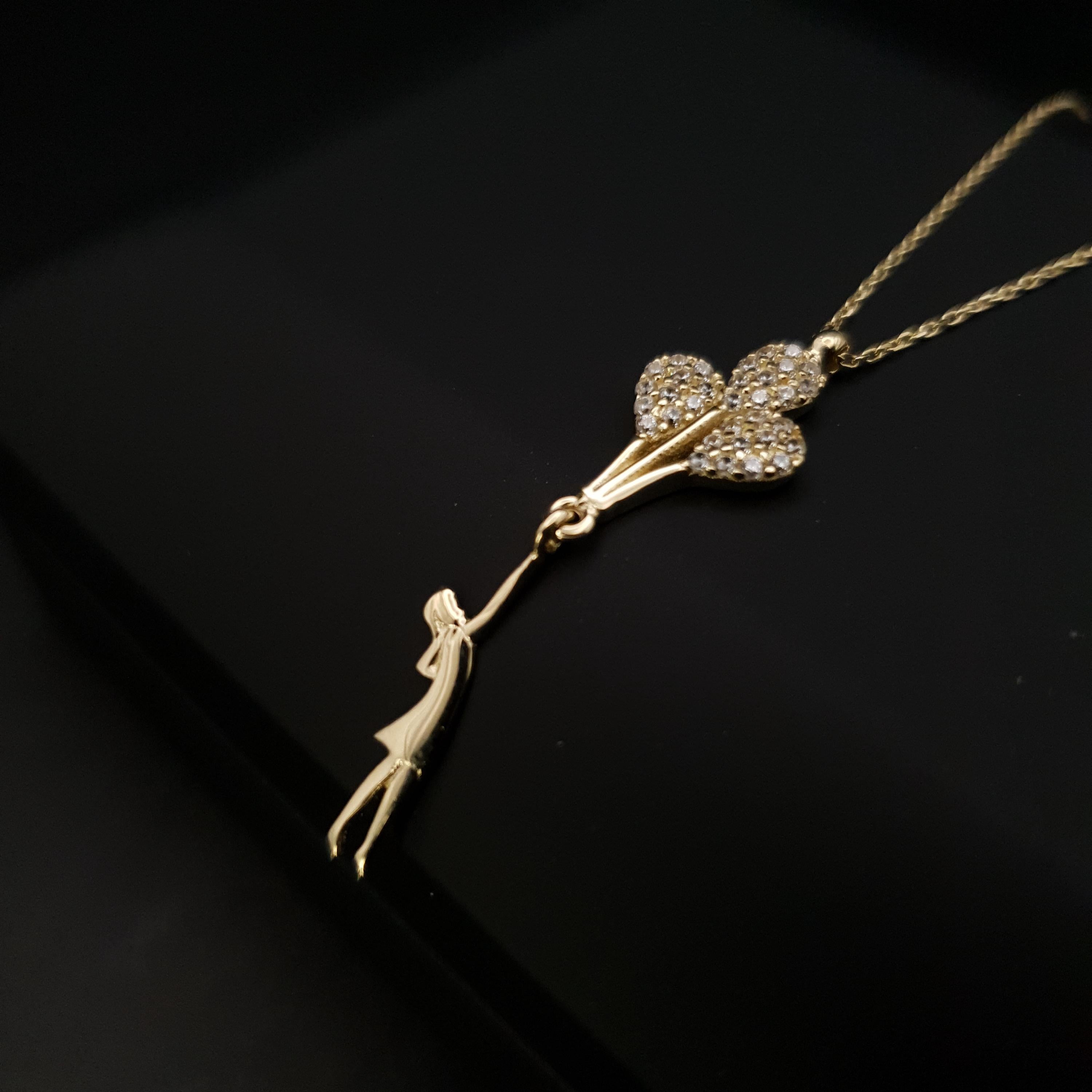 14K Gold Balloon Girl Necklace: Pearl Accent Pendant