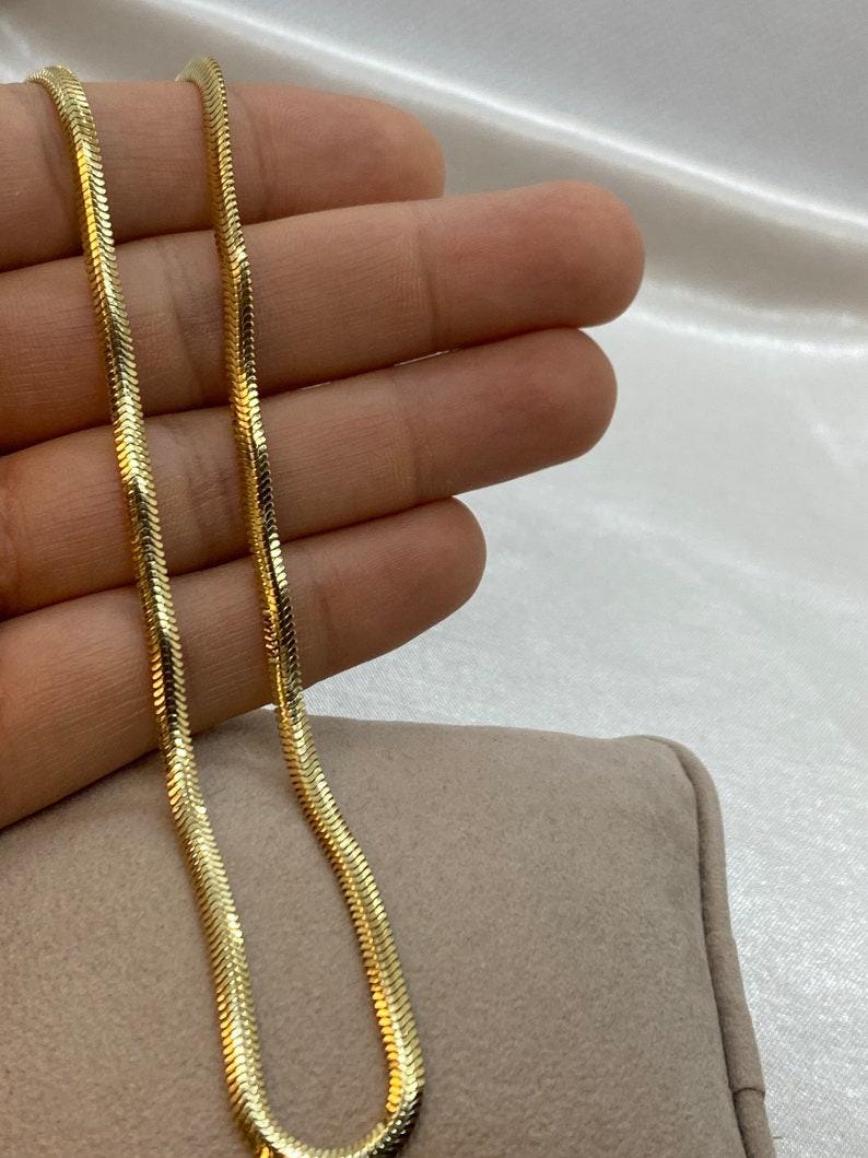 14K Real  Solid Gold Herringbone Snake Chain Necklace (3.5mm)