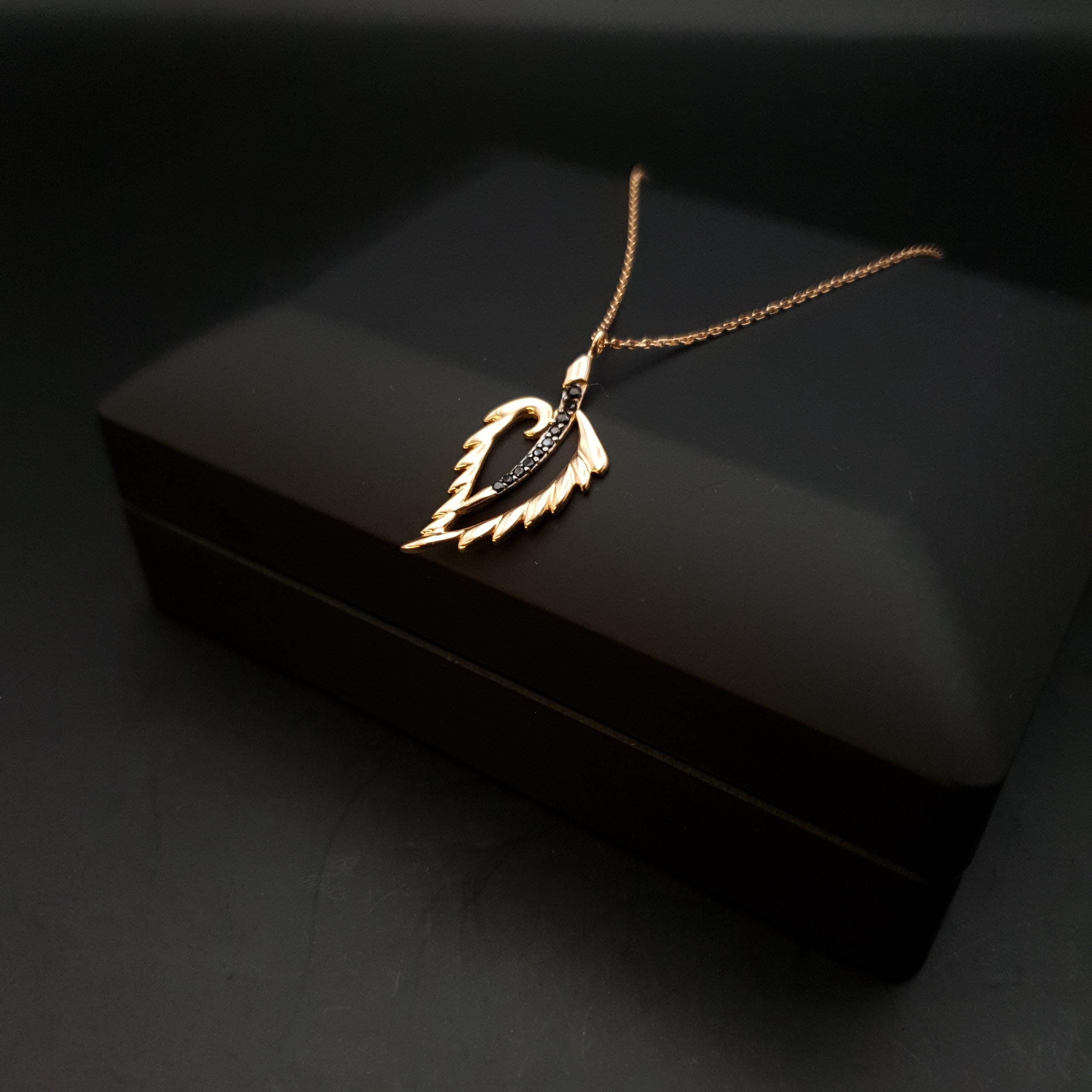 18K Gold Leaf Necklace with Black Accents