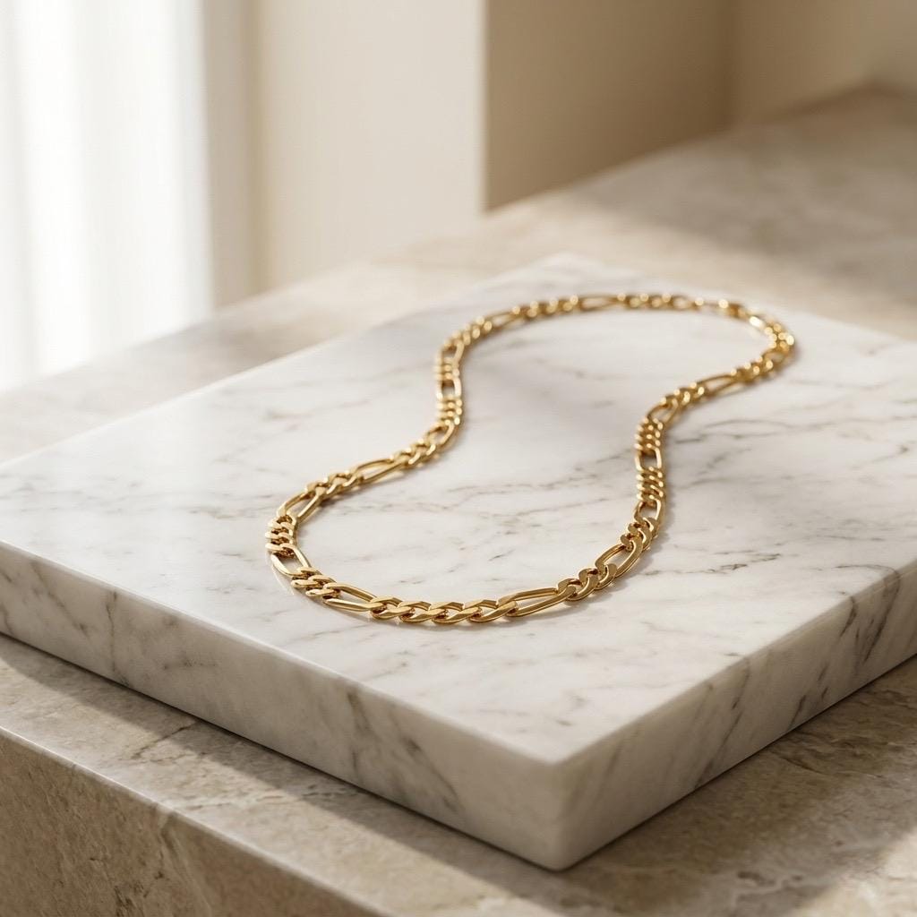 18k Real Gold Figaro Chain Necklace, Thickness 2.75MM
