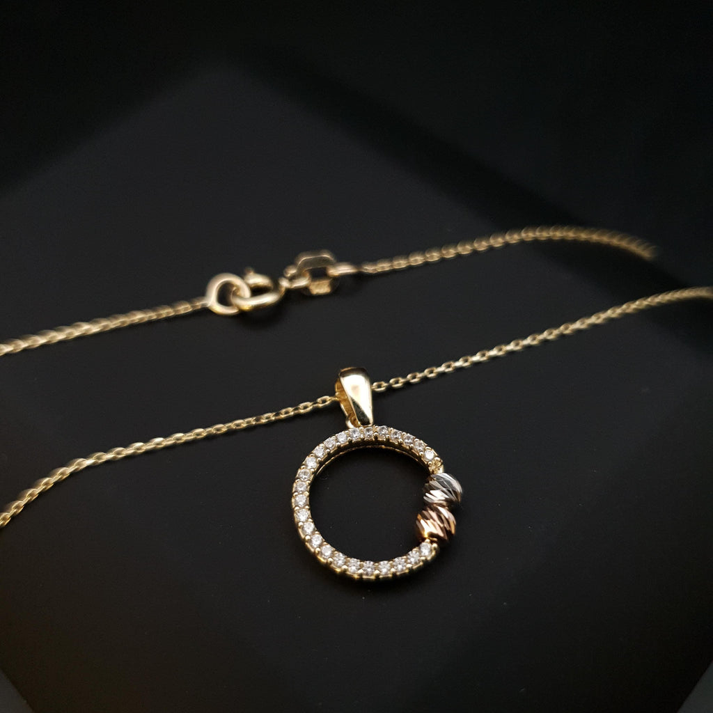 14K Gold Ring Pendant Necklace: Modern Circle Charm