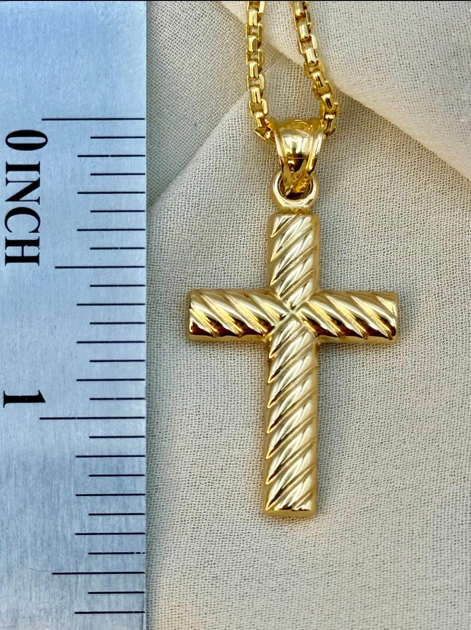 18k Real Gold Cross Necklace with 2mm Box Chain,Cross Pendant