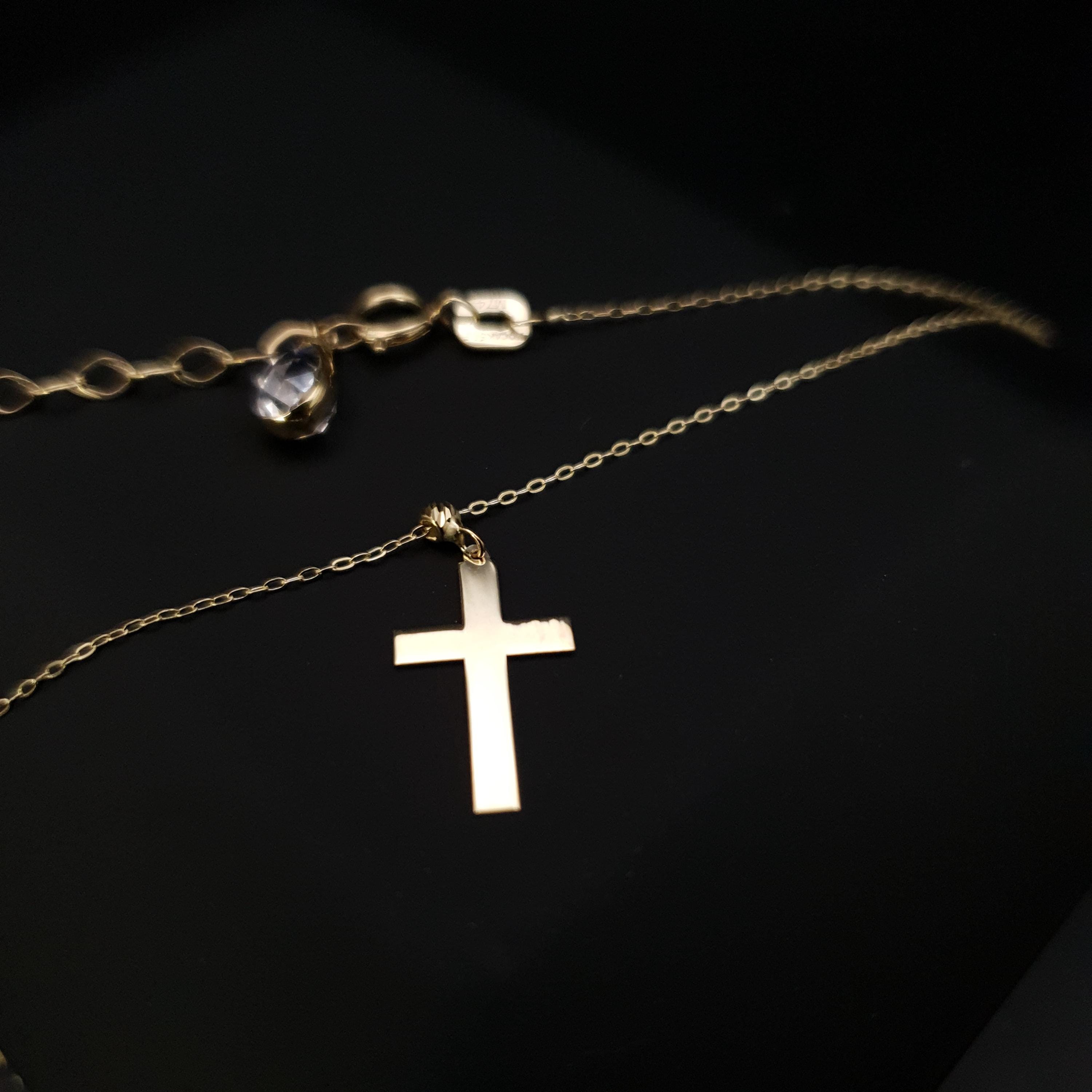 14K Real Gold Cross Necklace: Baptism Gift