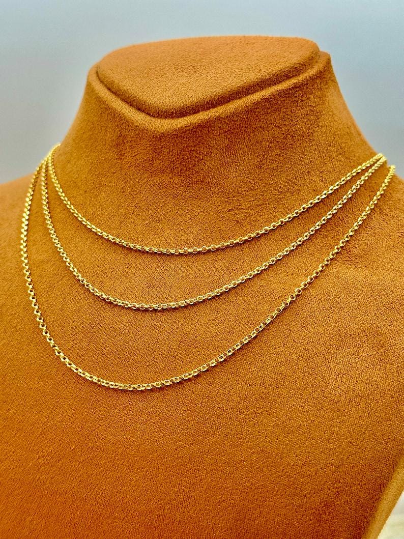 18k Gold Rolo Chain Necklace - 17.5 Inch - 2mm and 1.5mm Thickness