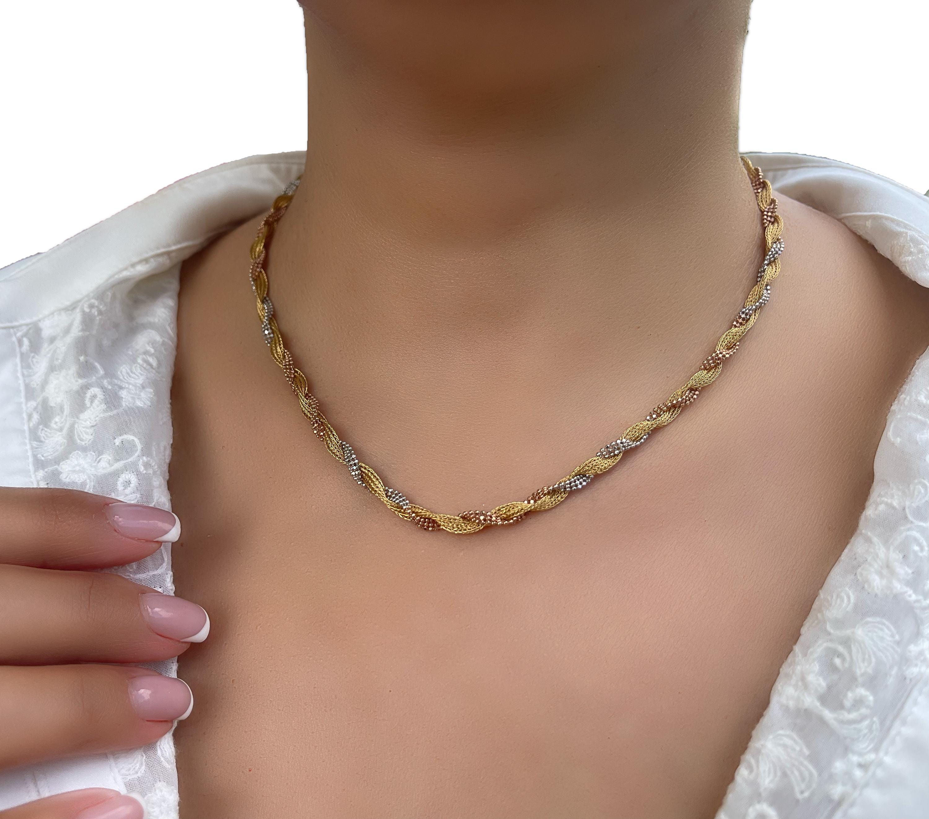 18K Gold Rope Chain 2 Color Necklace (White & Yellow) , 4mm